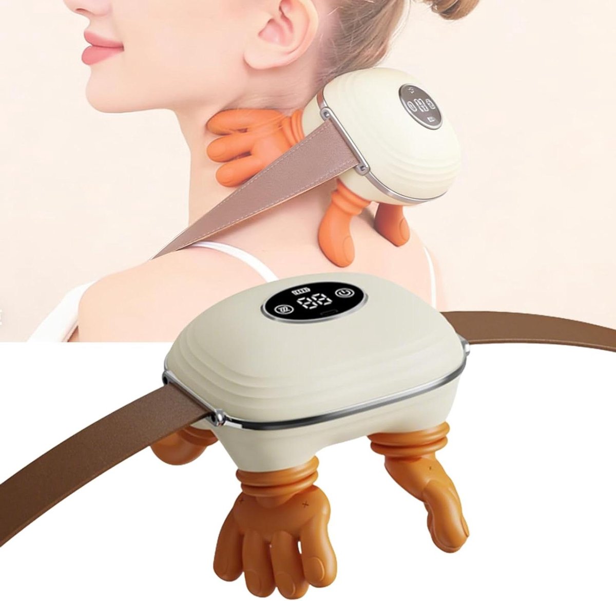 Nekmassager met warmte - Schouderstimulator - Spierontspanning - 4D kneedtechnologie - USB oplaadbaar - Wit