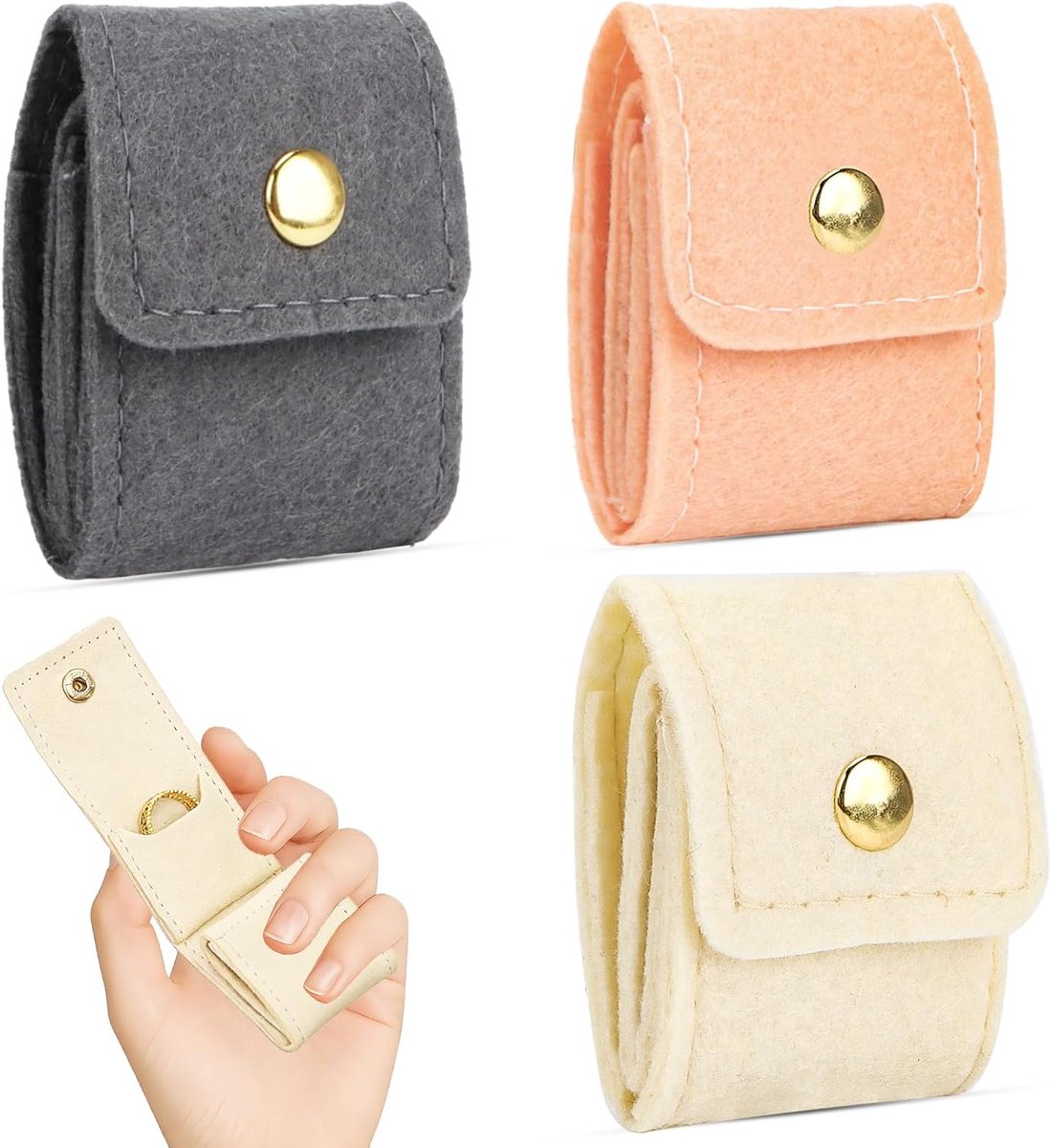 SnelShoppen - Mini reissieradenzakjes set van 3, opvouwbaar sieradenkistje met 4 vakken, leren sieradenopslag voor oorbellen, ringen, halskettingen, r