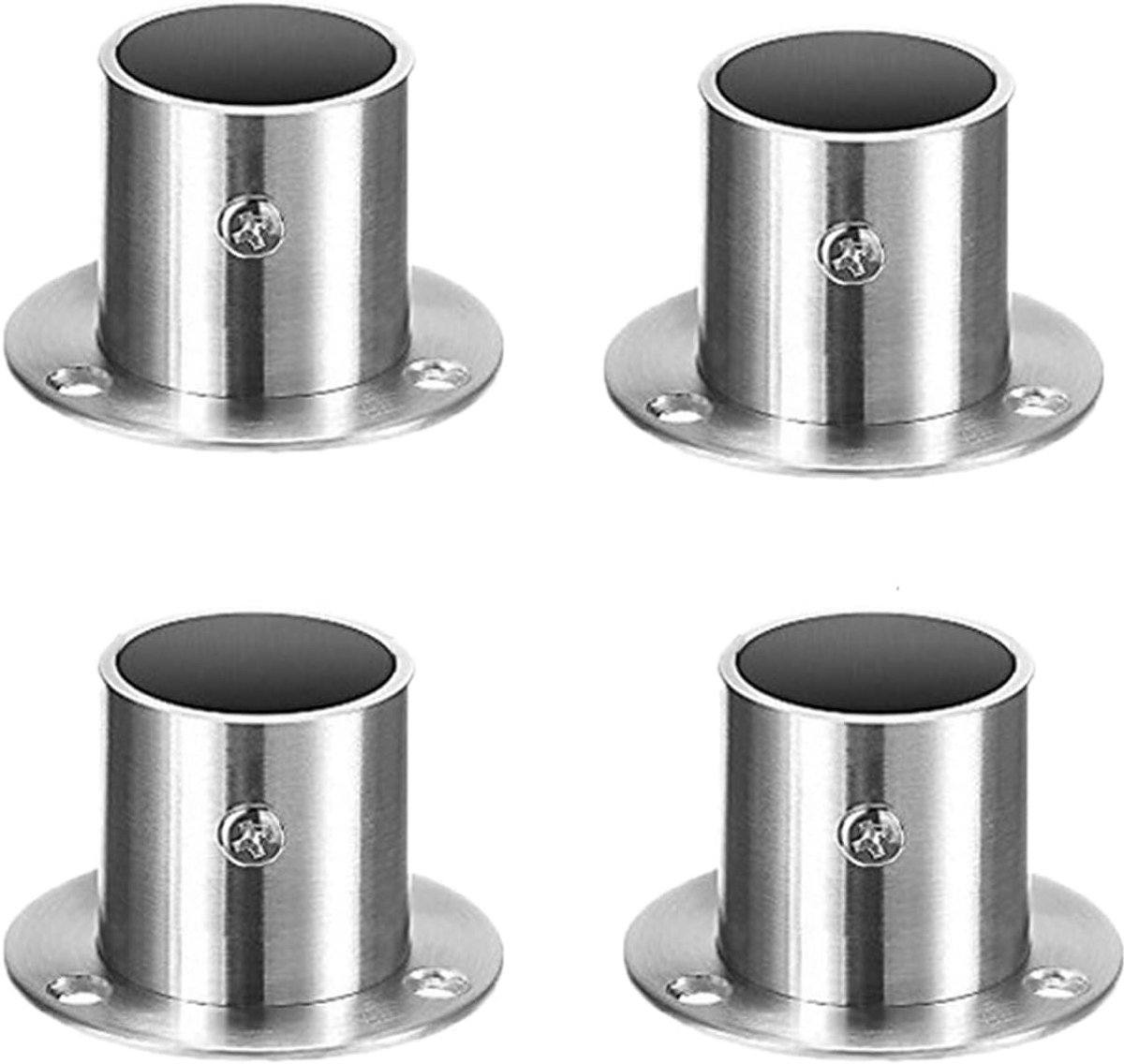 SnelShoppen - 4 Stuks Gordijnroede Houder, Ronde Kledingbuis Houder, RVS Gordijn Hanger, Wandrail Houder, Kast Stekker Sockets, 19mm
