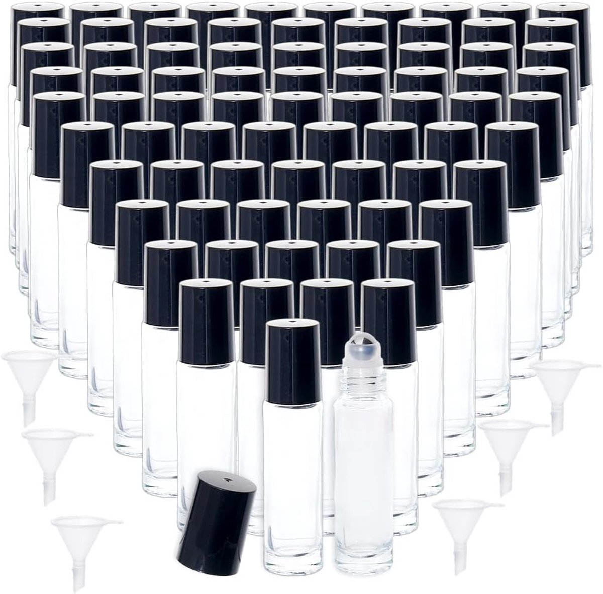 SnelShoppen - 100pcs Glazen Roller Flessen 10ml Essentiële Olie Roll-On Flesjes Levenslang Lekvrij Stalen Bal Applicator Navulbare Parfum Roller voor