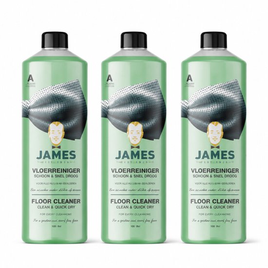 James Vloerreiniger Schoon & Snel Droog – Sneldrogende Vloerreiniger Zonder Strepen – Voor Laminaat, PVC, Tegels & Dweilrobots - 3 x 1 liter - Voordeelverpakking
