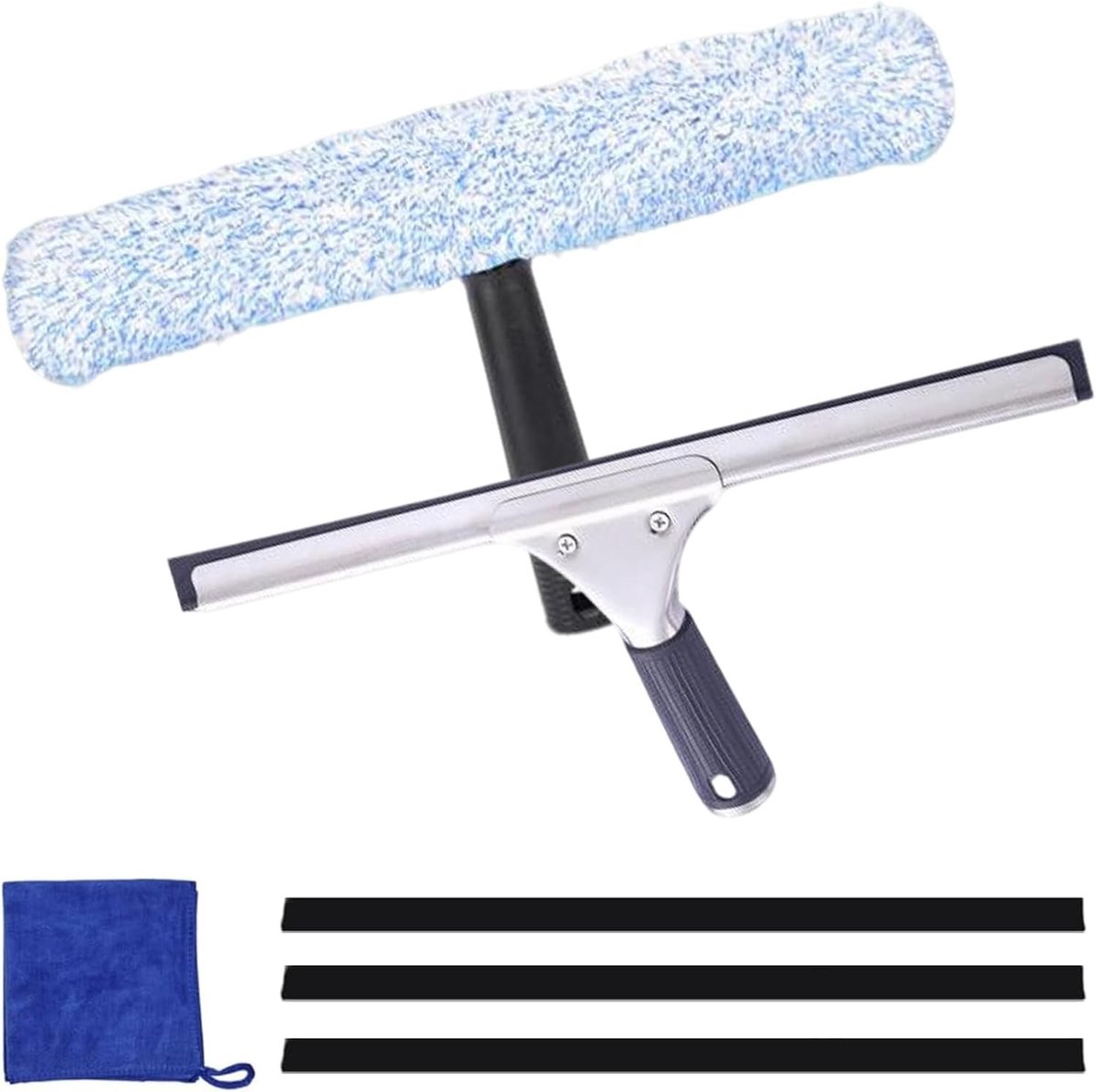 Raamreinigingsset - Zwart - 35 cm - Professionele Raamwisser met Microvezeldoeken - Voor Thuisgebruik