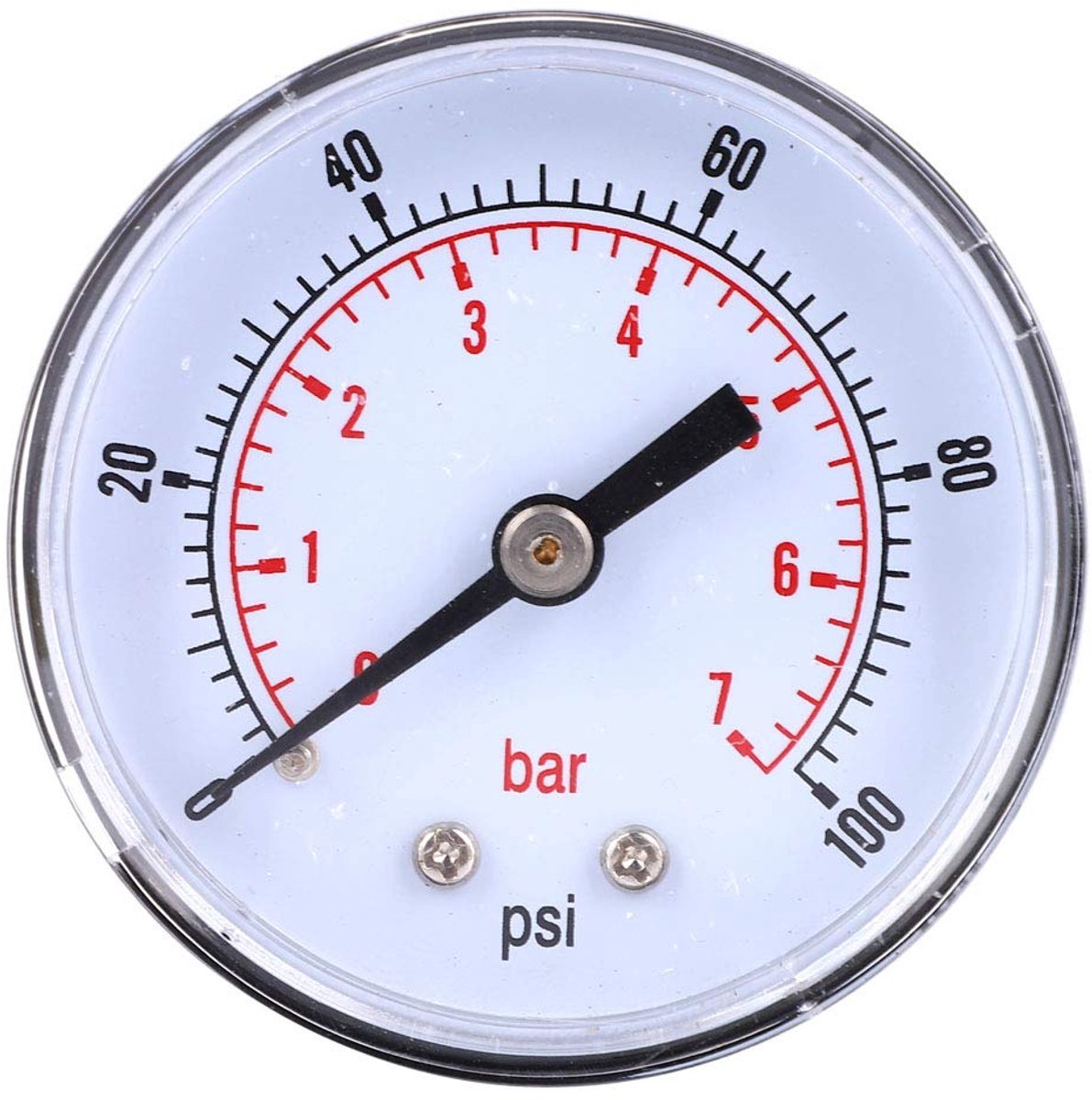 SnelShoppen - Manometer 50mm Cadran Jauge de Pression 1/8 BSPT Achteraansluiting voor Air Water Olie Gas 0-100PSI 0-7Bar