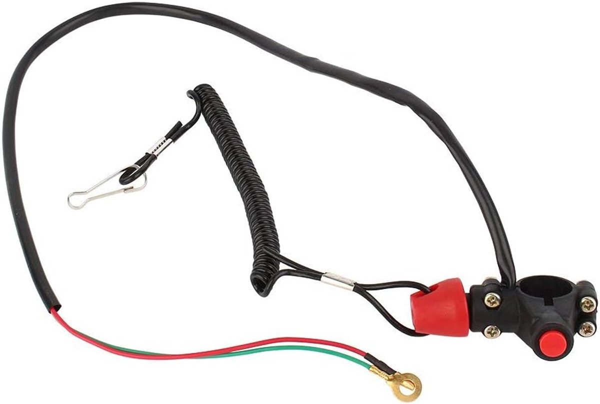SnelShoppen - Noodstop schakelaar 12V met 70 cm montagekoord - Waterdicht voor ATV, motor, boot & grasmaaier - Eenvoudige montage op stuur (22mm) - No