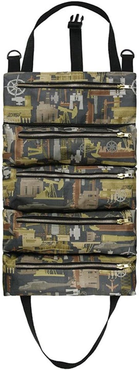 SnelShoppen - Multifunctionele Tool Roll Up Tas - Canvas Gereedschap Organizer - 5 Ritszakken - Camouflage - Camping en Auto Eerste Hulp Kit - 49x29cm