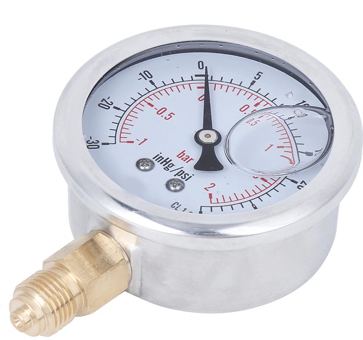 SnelShoppen - Drukmeter gevuld met vloeistof, laag druk luchtmeter 1/4 BSP draad, ideaal voor machinebouw, chemische industrie, petroleum en metaalbew