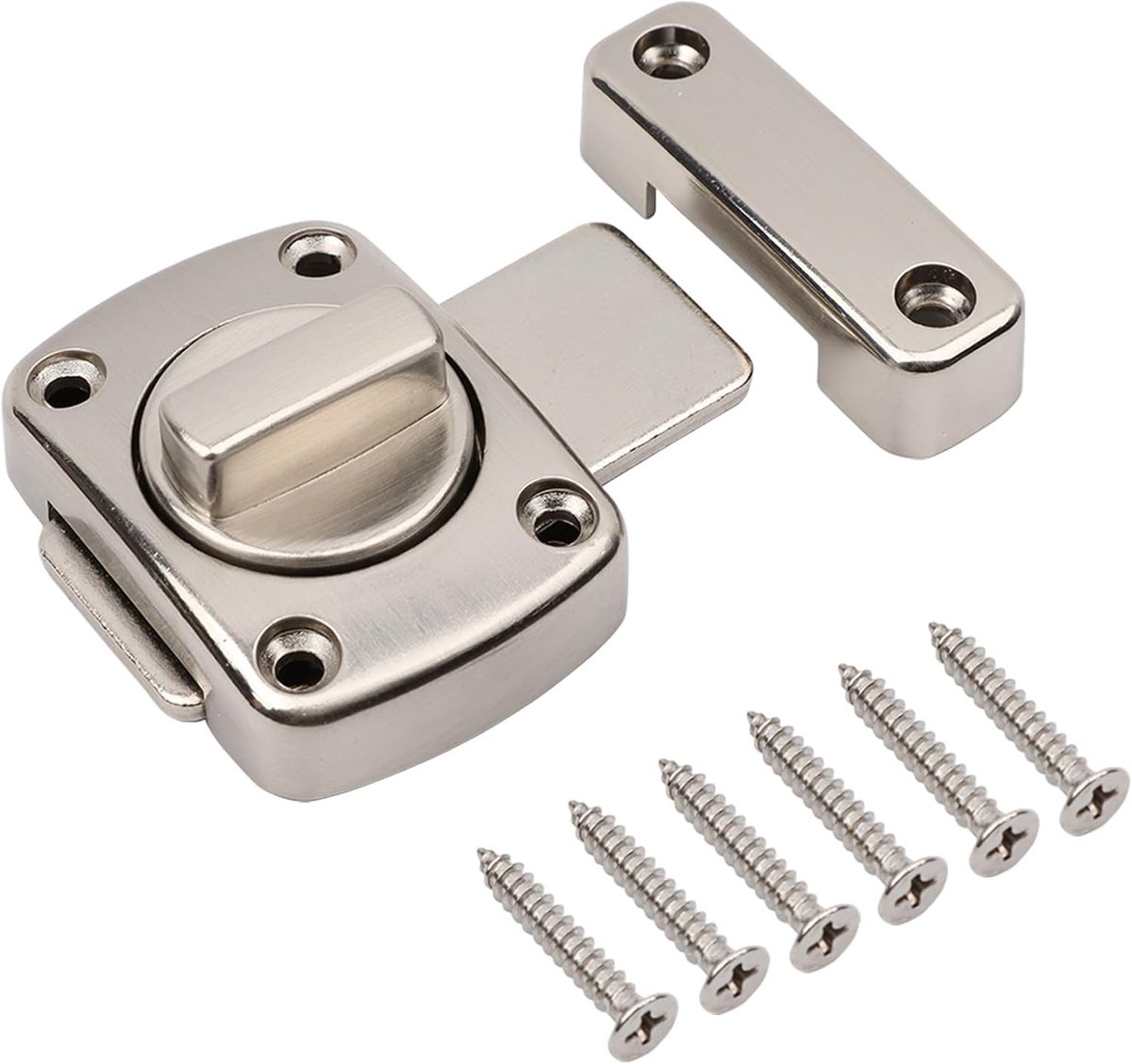 SnelShoppen - Deurslot met Draaigreep, Stalen Deurbeugel, Inbraakbeveiliging voor Badkamer, Kastdeur, RVS, 5.5x4 cm, Zilver, Hoogwaardige Zinklegering