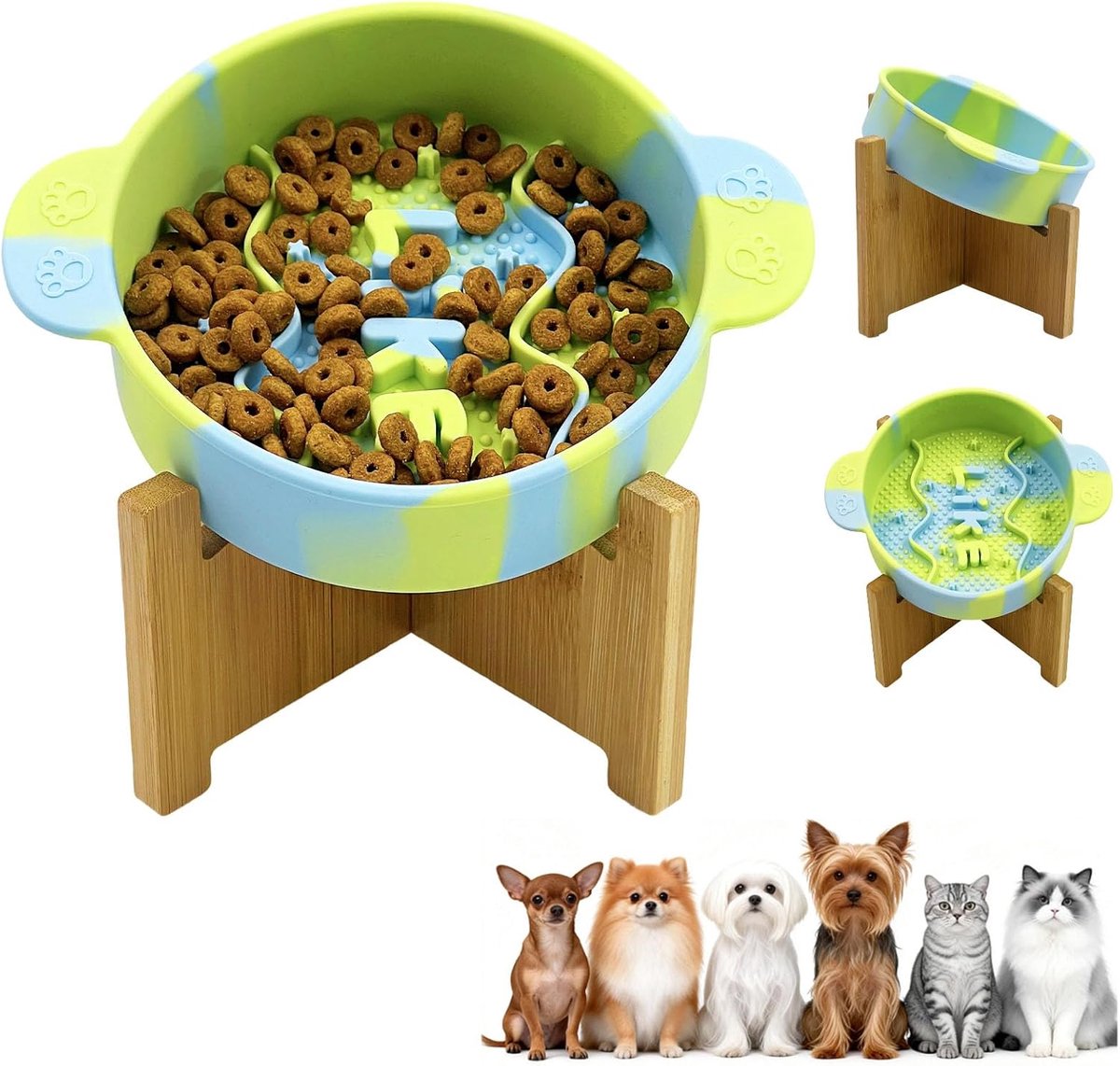 Daily Treasures Slow Feeder litter box with wooden stand - ShopVlot