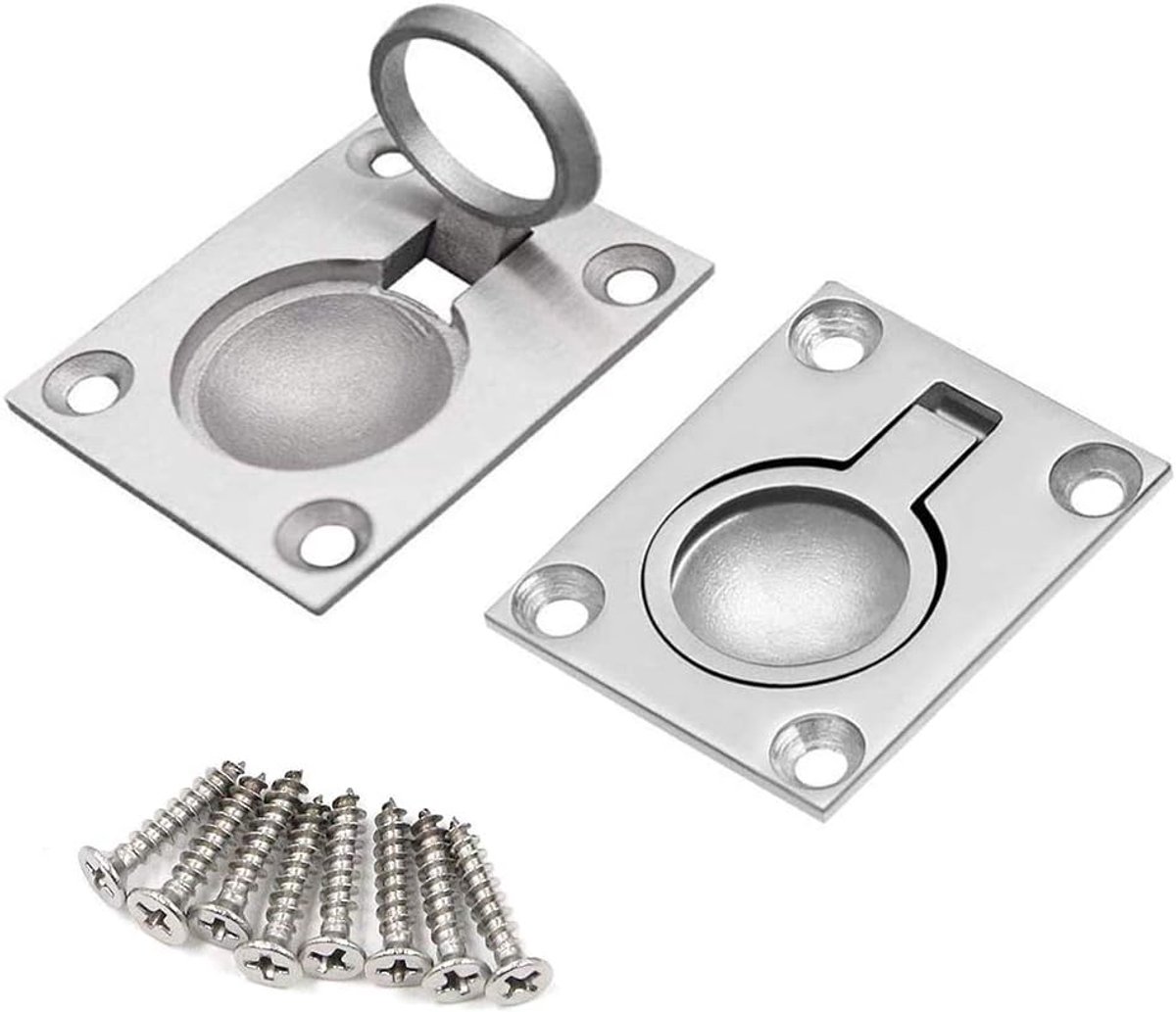 SnelShoppen - 2 Packs Flush Ring Pull Handgreep - 49 x 39mm RVS Boot Luik Kast Verborgen Handvat Ingebouwd Meubel Boot Luik Slot