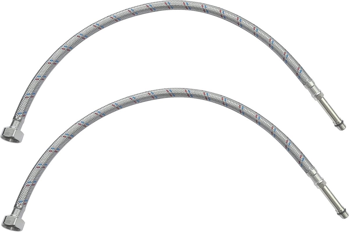 SnelShoppen - Set van 2 Flexibele Kranen / Aansluitstukken Vrouwelijk 1/2" - Mannelijk M10 Verlenging 5 cm - Lengte 600 mm - Aansluitslang voor Mengkr