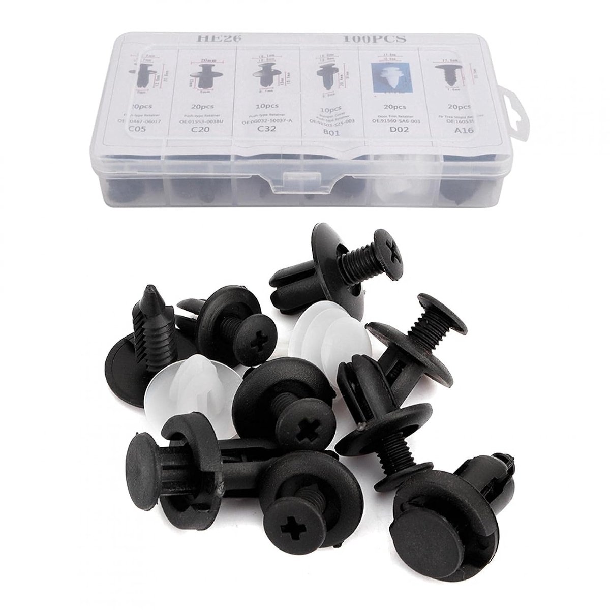 SnelShoppen - 100Pcs Auto Push Retainer Clips - Universele Plastic Clips Vervangingsset voor Deurbekleding, Bumper, Mudguard en Trim Panel - 6 Veelvoo