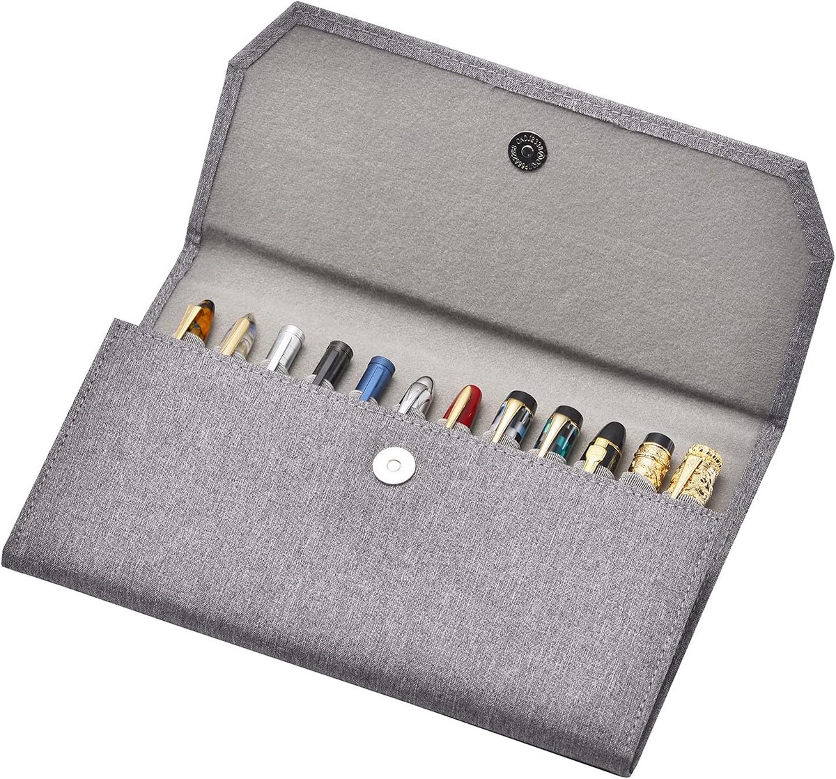 SnelShoppen - Pennen Etui met 12 Slots voor Pennen, Faux Leer en Waterdichte Canvas Scheiders, Grijs, Geschikt voor Diverse Penformaten, Ideaal voor S