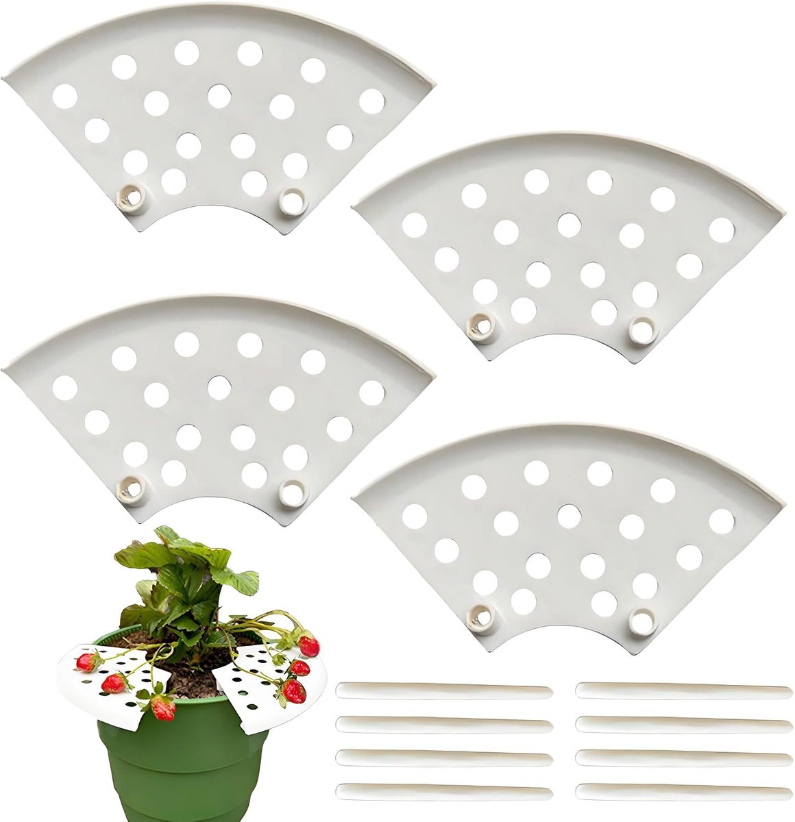 Aardbeiplantstandaard 4 Pcs - Wit - Ondersteuning voor fruitplanten - Voorkom rotting en oogst meer - ShopVlot