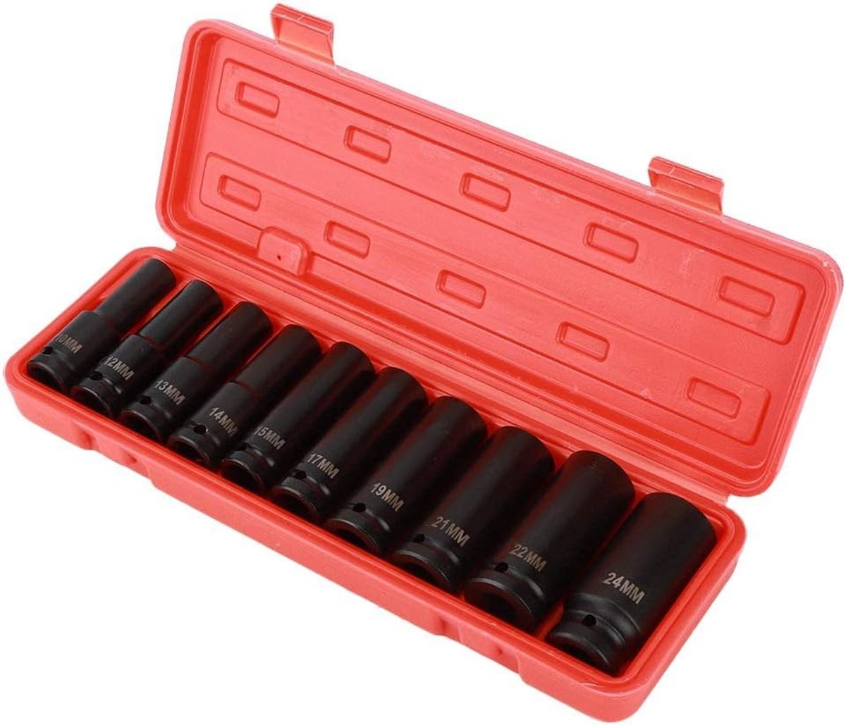SnelShoppen - Socket Set 10Pcs 1/2" Professionele Diepe Impact Hex Steeksleutelset Inclusief Adapter voor Garage en DIY Klussen