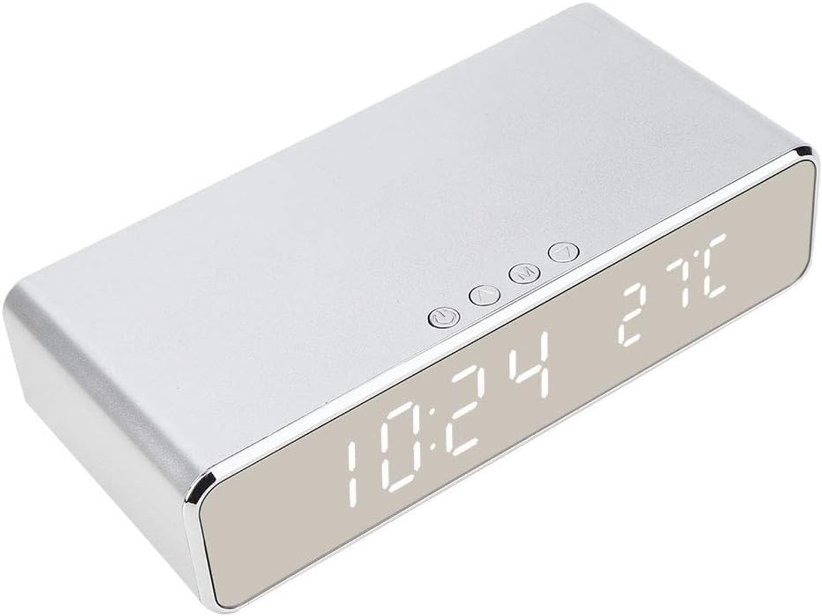 SnelShoppen - Digitale Alarmklok Draadloze Oplader Elektronische Klok Snelle Draadloze Oplaadpad Ondersteuning Mobiele Telefoon Compact voor Slaapkame