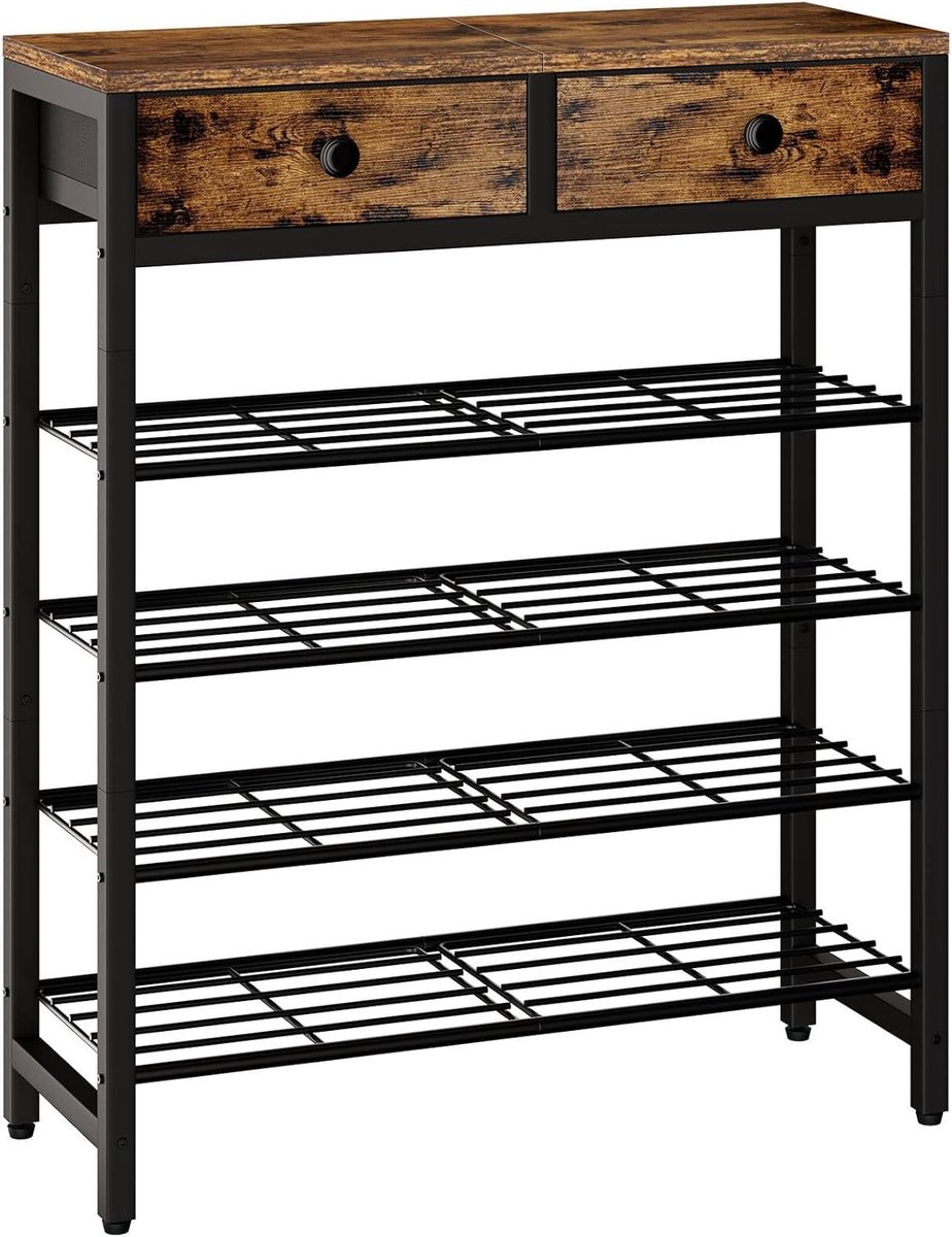 Schoenenrek met niveaus - Schoenenopberger - Huis Organiseren - Ruimtebesparend ontwerp - 43 x 32 x 12 cm - Rustiek Bruin