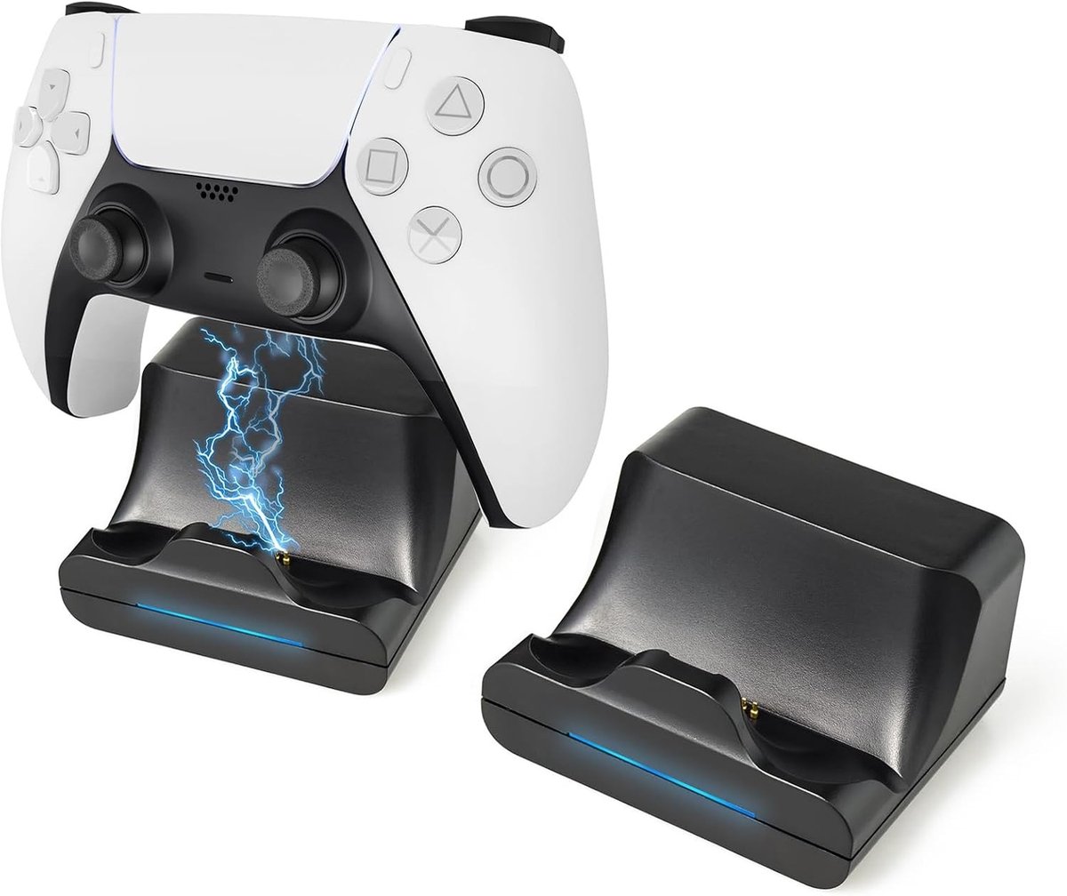 2-Pack Wandmontage Oplaadstation voor PS5 DualSense Controllers, Gamepad Oplader met 1m USB Type-C Kabel, Overbelasting Bescherming en Geschikt voor PlayStation 5 Accessoires