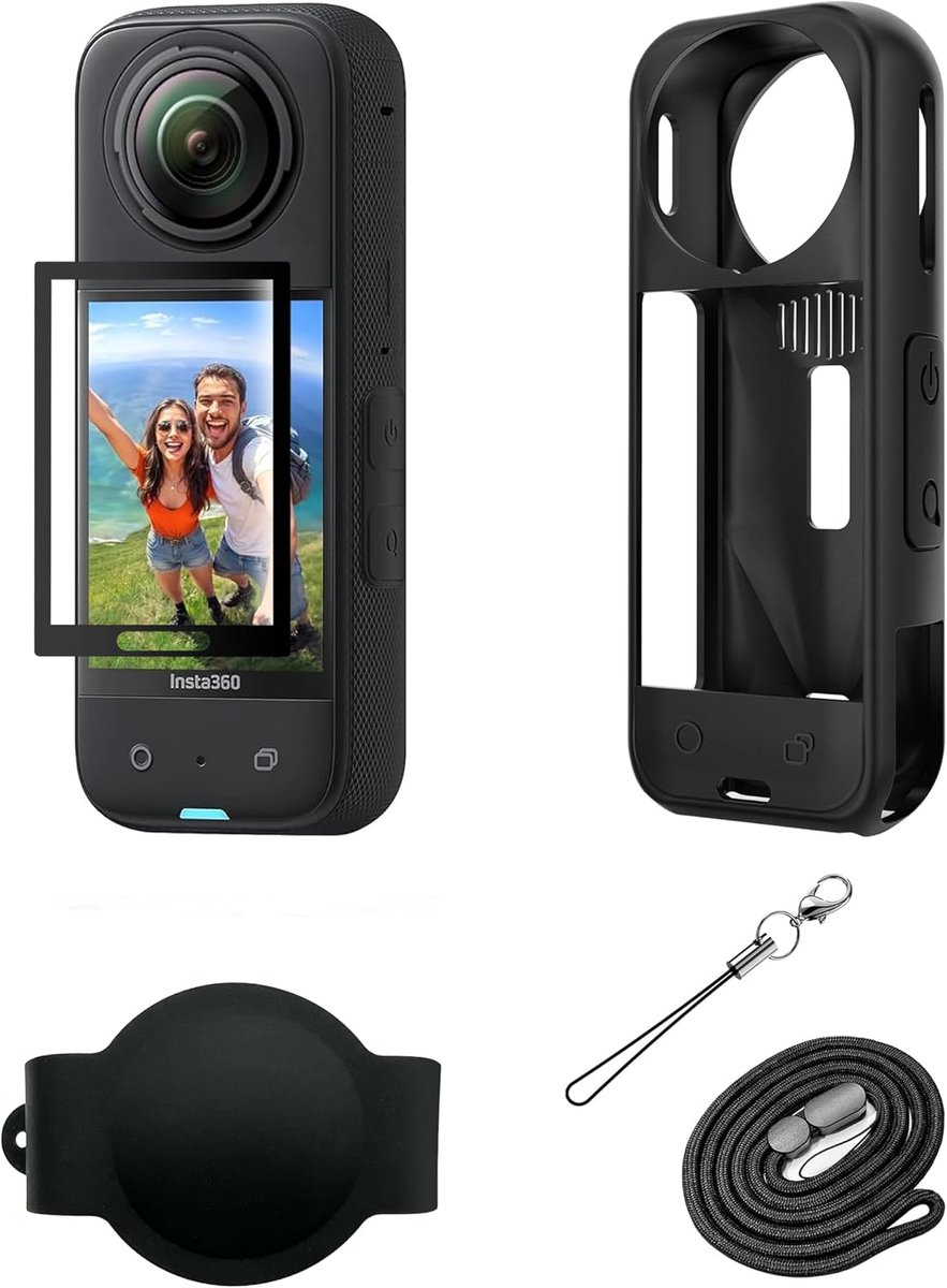Camera bescherming set voor Insta 360 X5 - siliconen hoes - lenscover en glazen schermprotector - ShopVlot