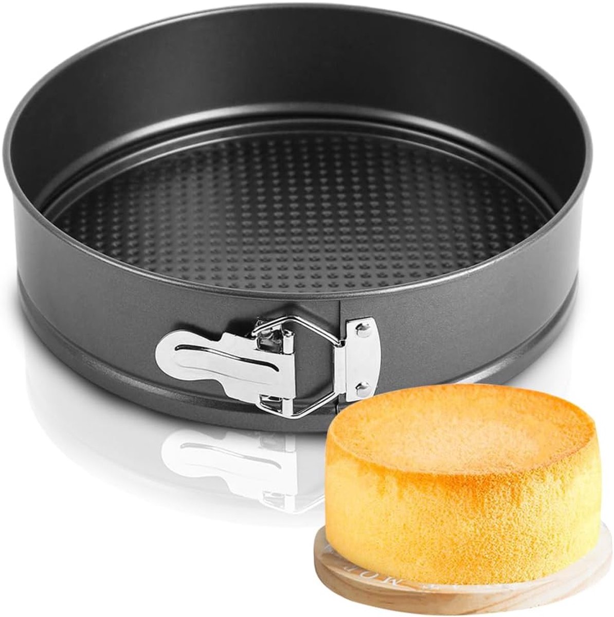 SnelShoppen - Springvorm 22 cm Rond, Cakepan met Antikleeflaag, Platbodem Bakvorm voor Kleine Taarten, Carbon Staal, Zwart, Ideaal voor Feesten en Keu