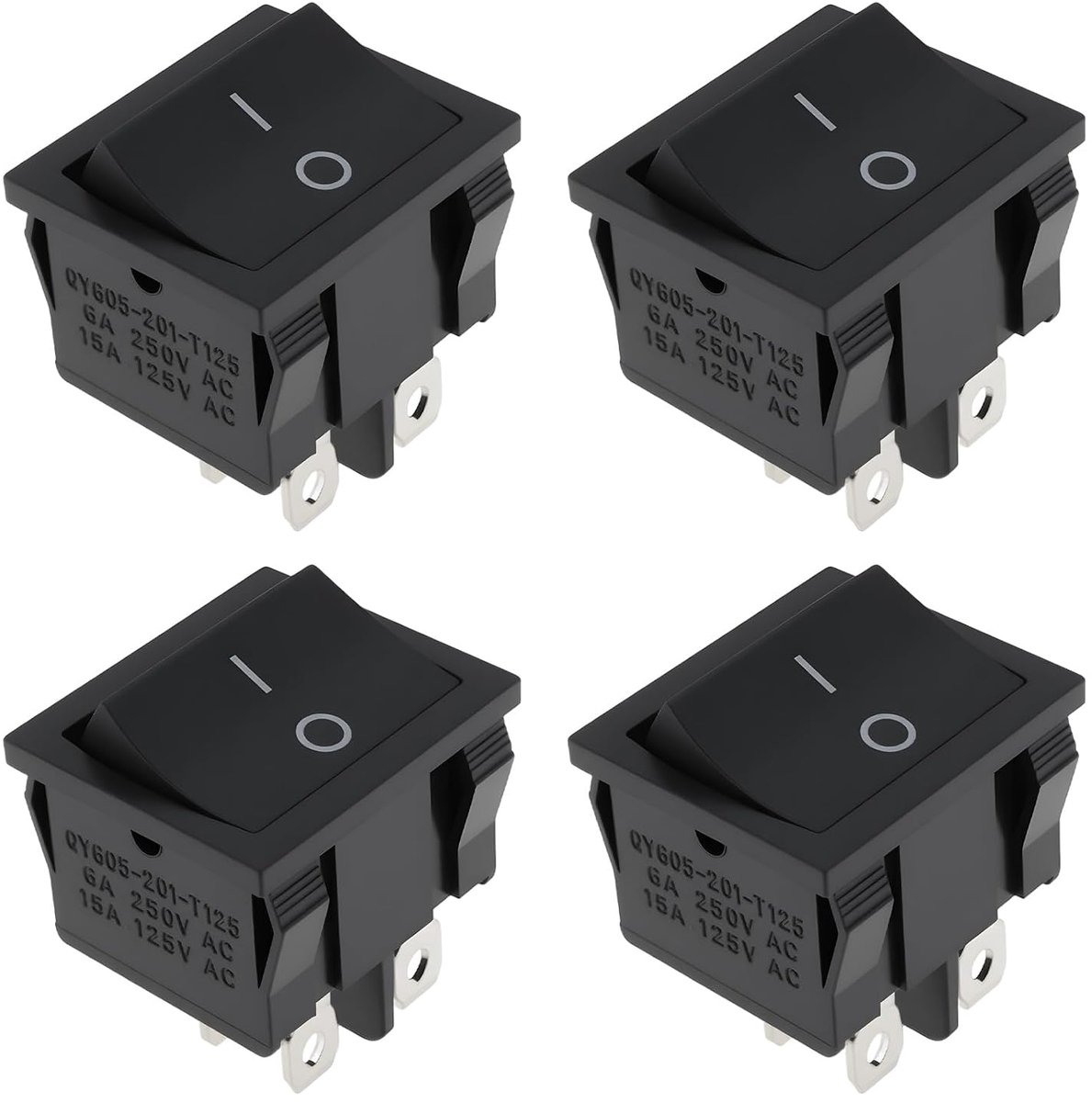 SnelShoppen - 4Pcs 22x19mm 6A/250V Rocker Switch DPST KCD5 Aan-uit Schakelaar voor Voertuigen, Boot, RV, Caravans, Kamperen, Elektronica