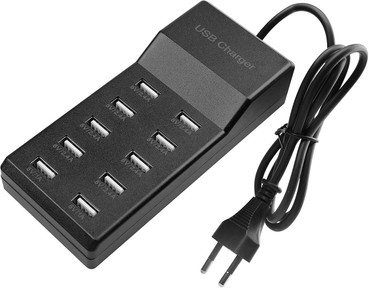 SnelShoppen - 10 Poorts USB Oplader 50W Multi-Port USB Oplaadstation, Snellader met Automatische Snelladerdetectie, Voor Smartphones, Tablets, Laptops