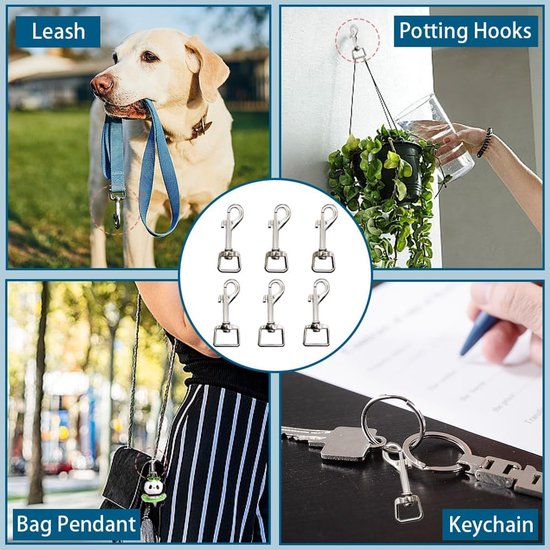 Zes Rotatable Snap Hooks voor Hondenriemen - Sterke Metaalclips voor Camping, Wandelen en Sleutels — afbeelding 5