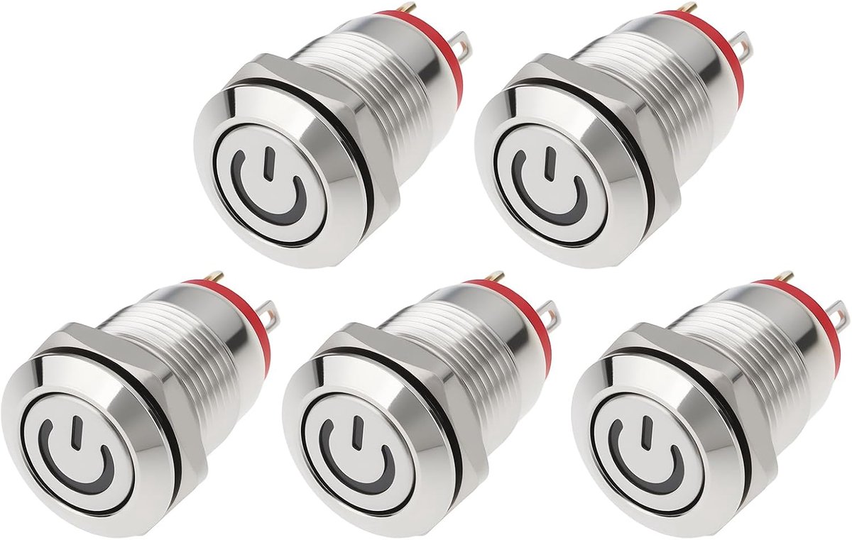 SnelShoppen - 5Pcs 12mm Knop Schakelaar Zelf Reset Knop Schakelaar 12V voor Auto Modificatie, Duurzaam en Betrouwbaar voor Kortetermijncircuits, Metal