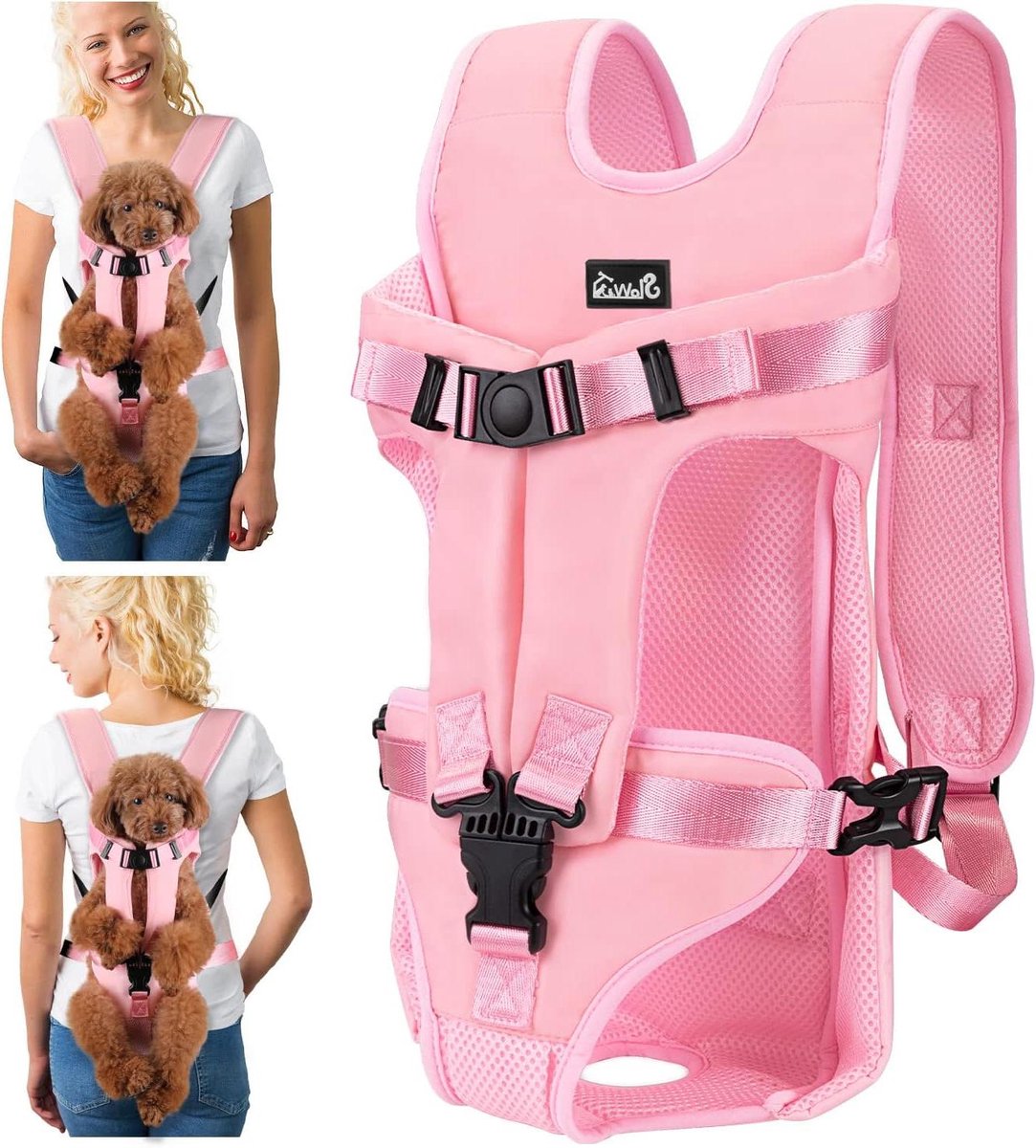 Honden Rugzak - Huisdier Drager - Reizen met Huisdier - Poten Buiten Design - Maat L - Roze