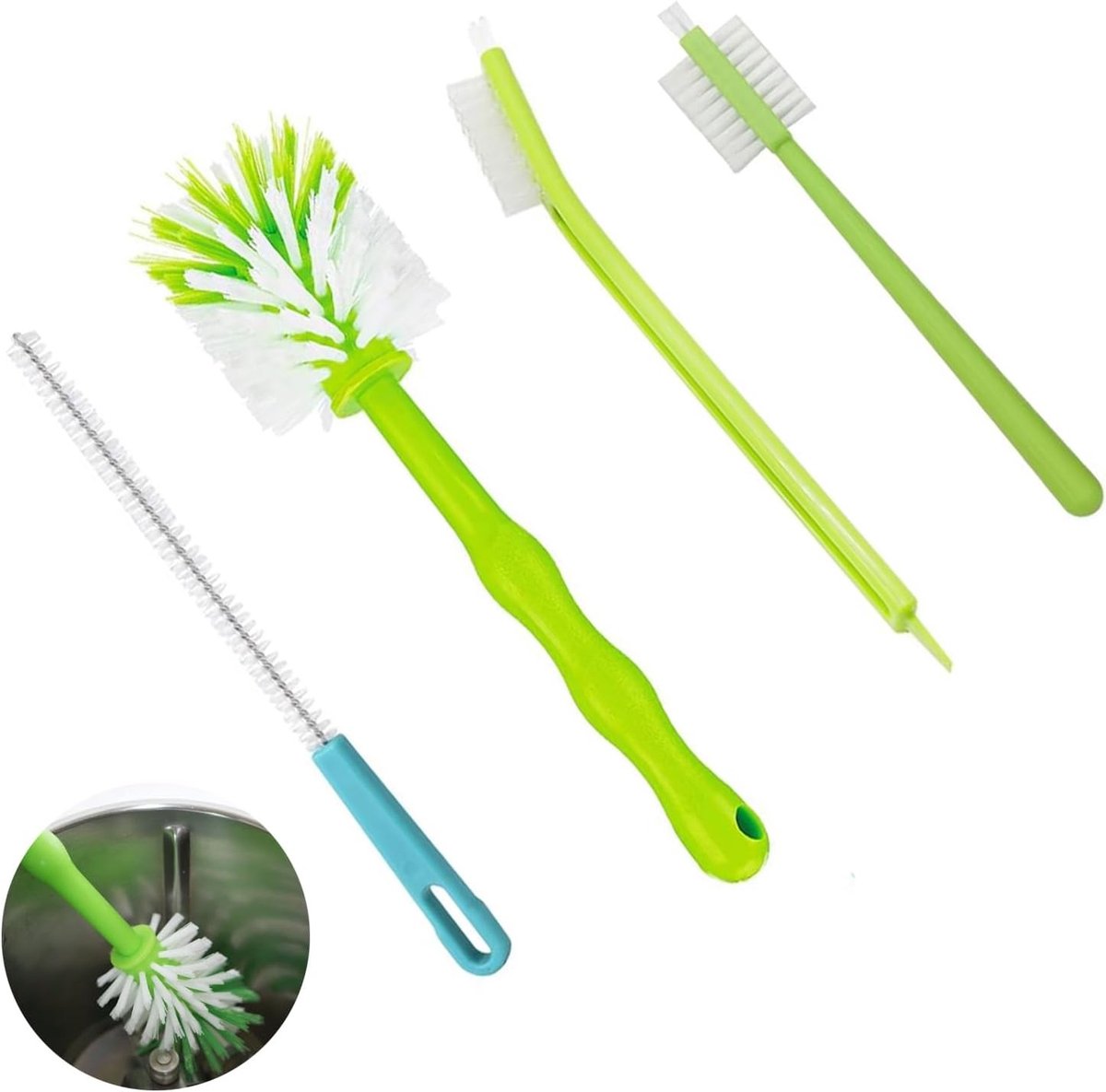 Set van 4 Schoonmaakborstels voor Keukenmachines - Inclusief Mixtpot Borstel, Mesborstel en Bekerschoonmaker, Ideaal voor Mengpannen en Keukenaccessoires