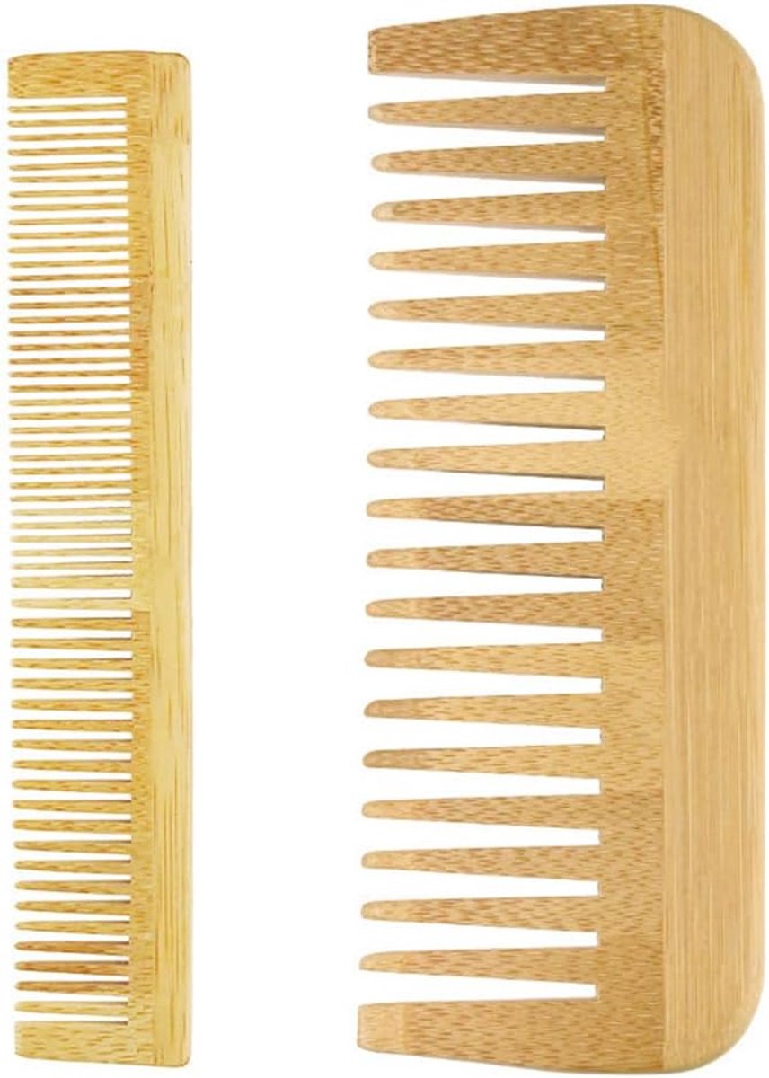 Pack of 2 Wooden Comb, Serrated Wooden Comb, Natural Bamboo, Wood Hair Comb, Anti-Static Handmade Comb, Wide Tooth - ShopVlot