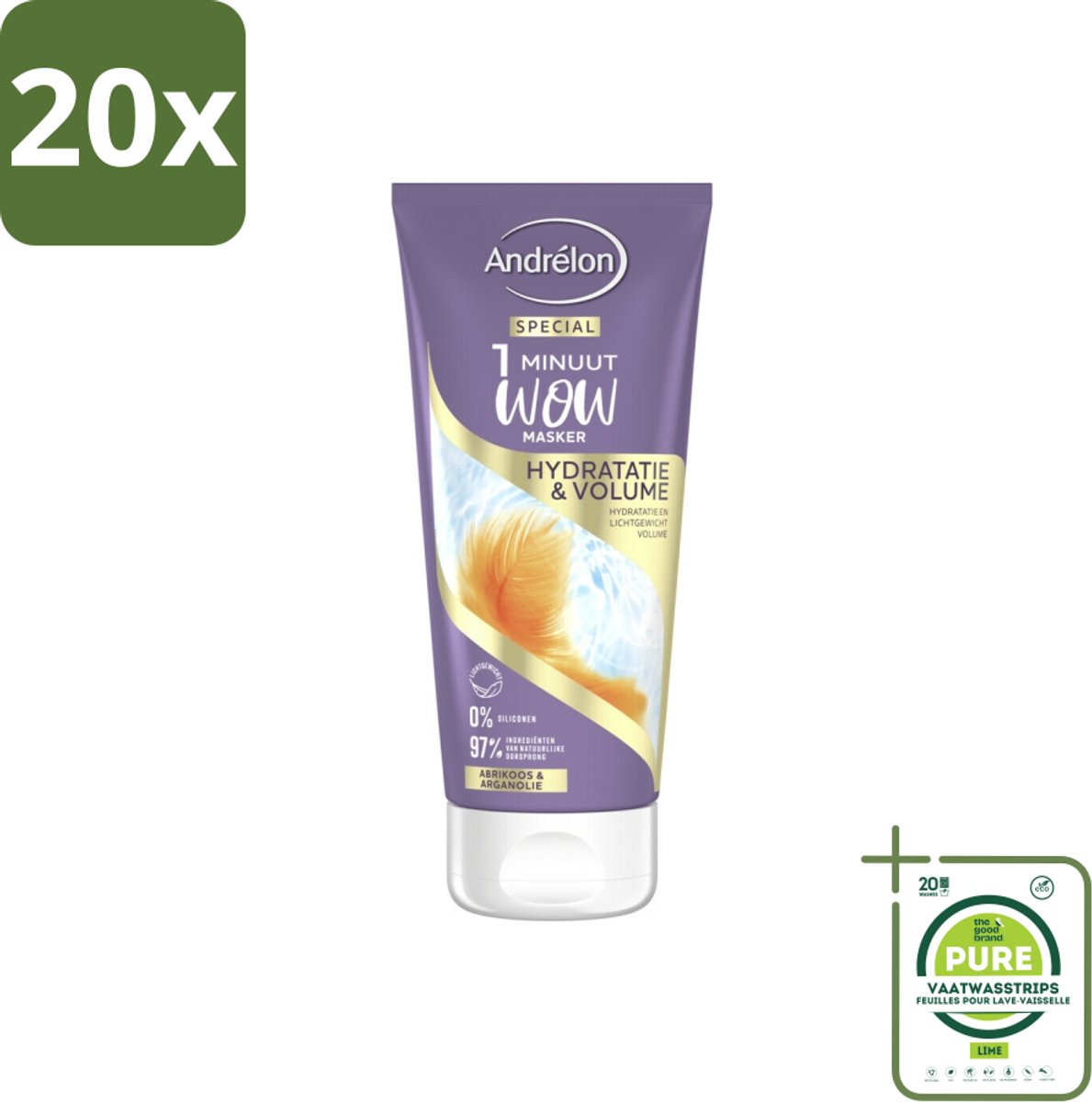 20 x Andrélon - WOW - 1 Minuut Masker - Hydratatie & Volume - 180 ml - Grootverpakking - Haar Masker - Hydraterend Masker - Volume Masker - Droog Haar - Fijn Haar