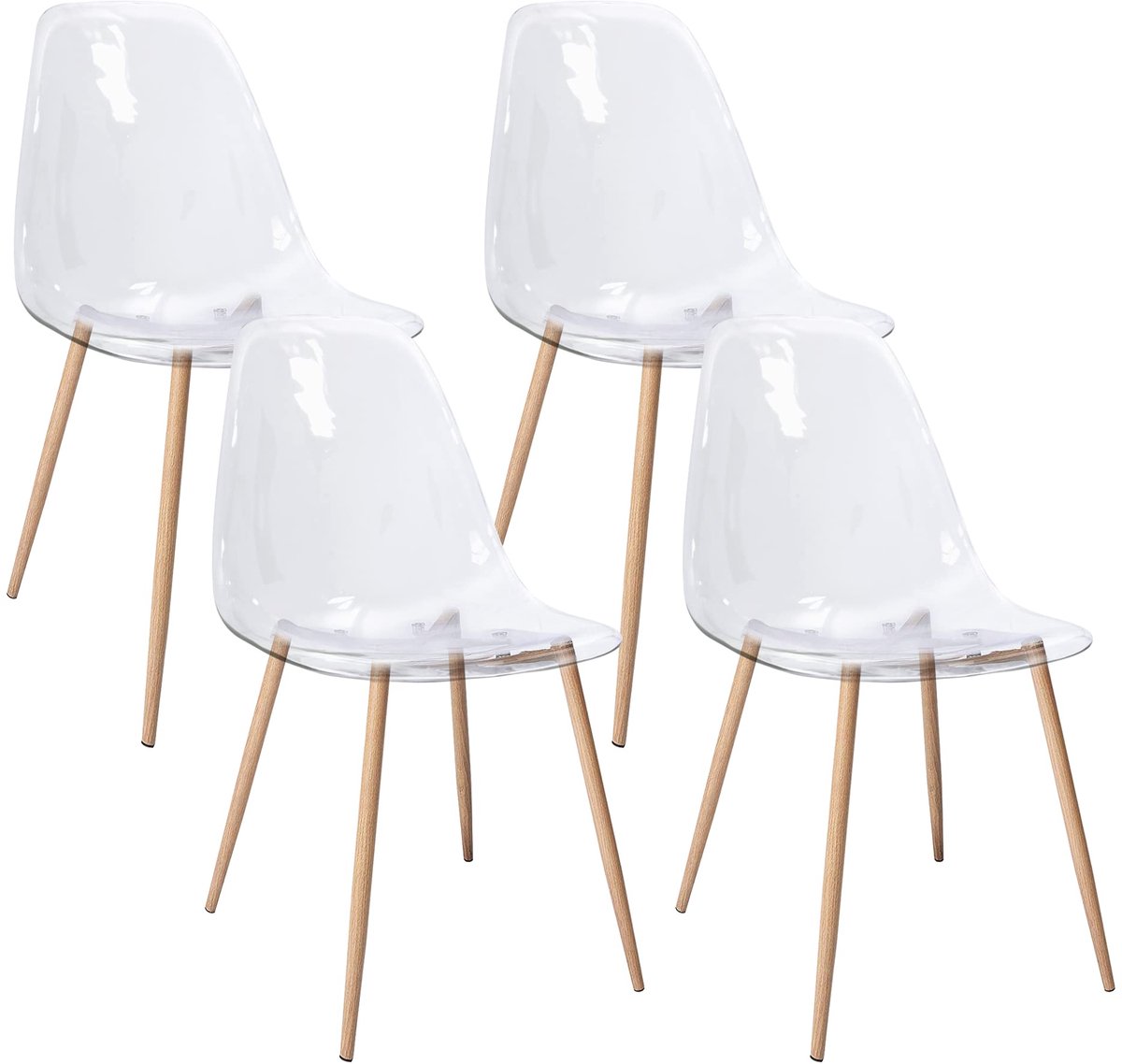 SnelShoppen - Set van 4 Acryl Ghost Stoelen, Moderne Plastic Shell Accent Zijstoelen voor Keuken, Eetkamer, Woonkamer, Gastenkamer, Slaapkamer, Transp