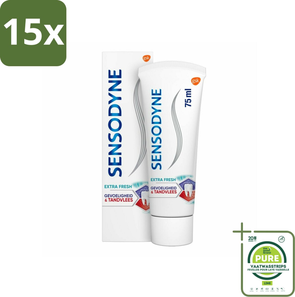 15 x Sensodyne - Tandpasta - Gevoeligheid & Tandvlees - Extra Fresh - 75 ml - Grootverpakking - Tandpasta Gevoelige Tanden - Tandvleesproblemen - Tandplak - Gevoelige Tanden - Tandvleesverzorging