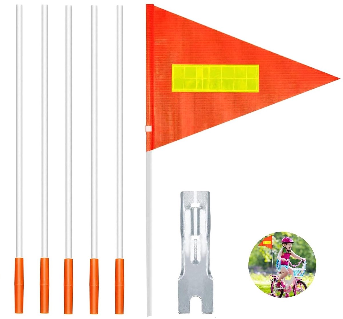 Bicycle pennant - 180 cm - veiligheidsvlag - driehoekige fiets vlag - verstelbare lengte - zichtbare bescherming voor kinderen