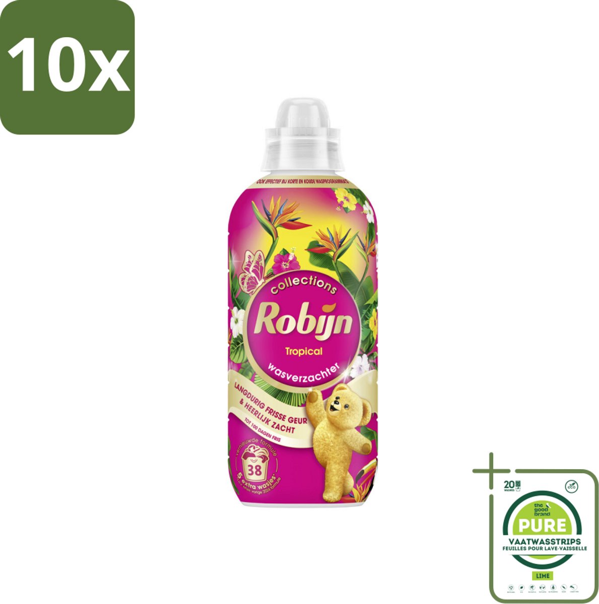 10 x Robijn – Wasverzachter – Tropical – 765 ml - Grootverpakking - Wasverzachter - Wasgeur - Tropisch Parfum - Vezelbescherming - Slijtagevermindering