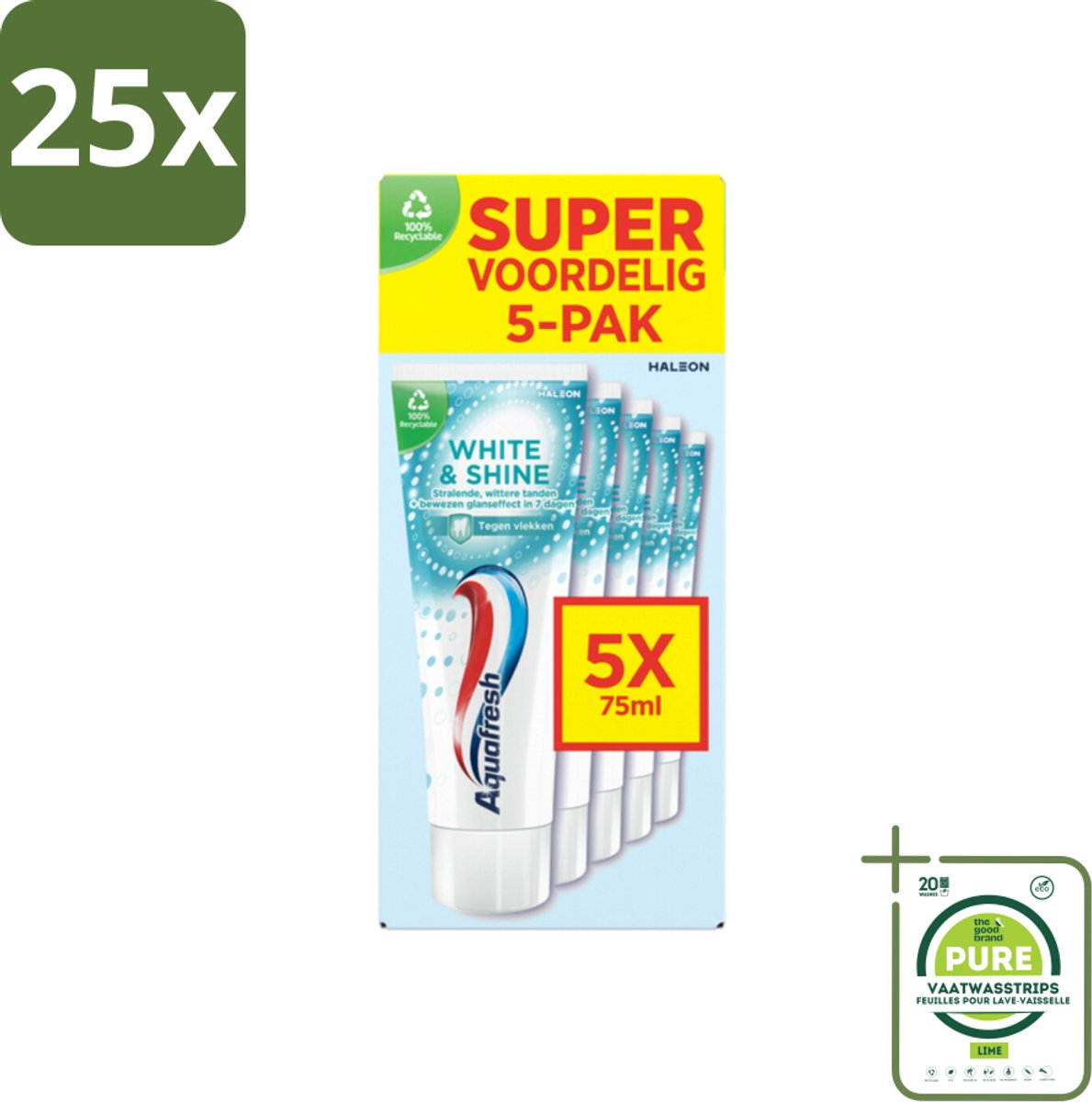 25 x Aquafresh White & Shine Tandpasta - Wittere Tanden - Voordeelverpakking - 5 tubes - Grootverpakking - Witte Tanden - Tandpasta - Tandenpoetsen - Tandvleesontsteking - Glazuurbescherming