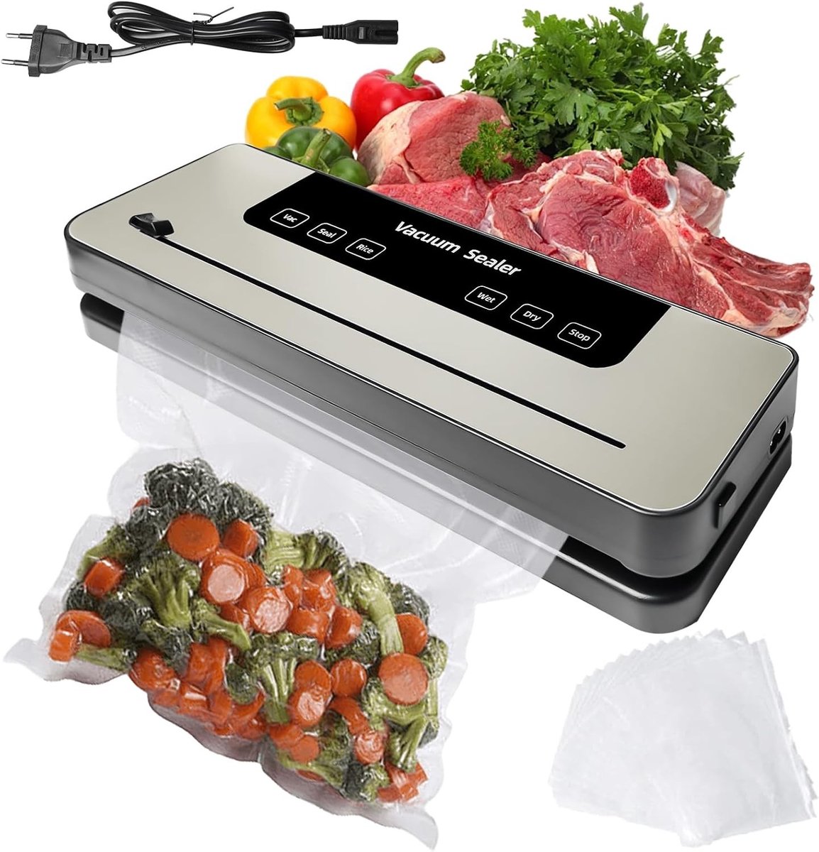 Vacuümmachine voor Levensmiddelen - Zwart - 7-in-1 - Volautomatische Sealapparaat met 50 Vacuümzakken - Voor Keuken en Huishouden