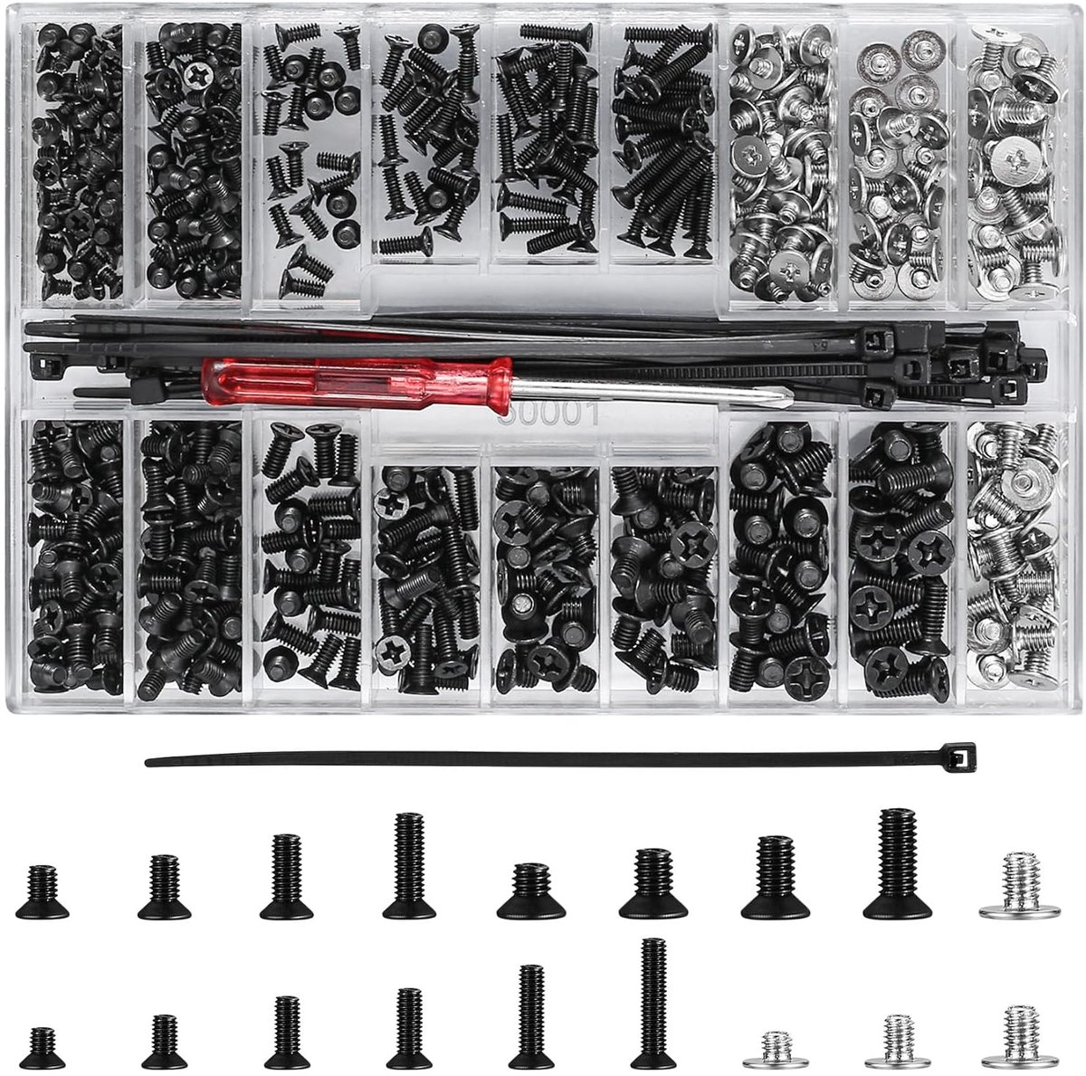 SnelShoppen - 531Pcs M2, M2.5, M3 Schroeven Set - Universele Platte Hoofd Verzonken Phillips Schroeven voor Laptop SSD - Inclusief 20 Kabelbinders en