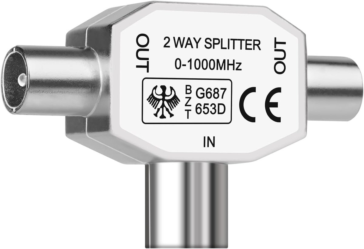 SnelShoppen - AXFEE Kabel TV antenne aansluiting - 1 stopcontact op 2 stekkers - Geschikt voor thuis, camping, en entertainment - Hoogwaardige kwalite