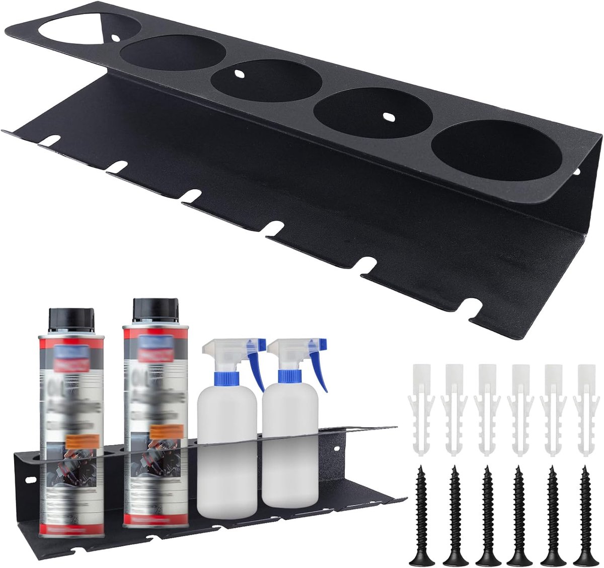 Spuitfleshouder Wandmontage - Robuust Metaal - 5 Gaten en 6 Slots - Ideaal voor Garage - ShopVlot