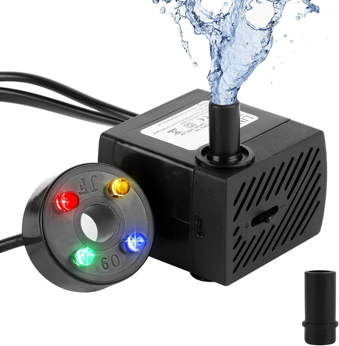 Mini-waterpomp met LED-lampen - 5 W - Voor Tuin en Aquarium - Dompelpomp met Max. Opvoerhoogte 0,85 m