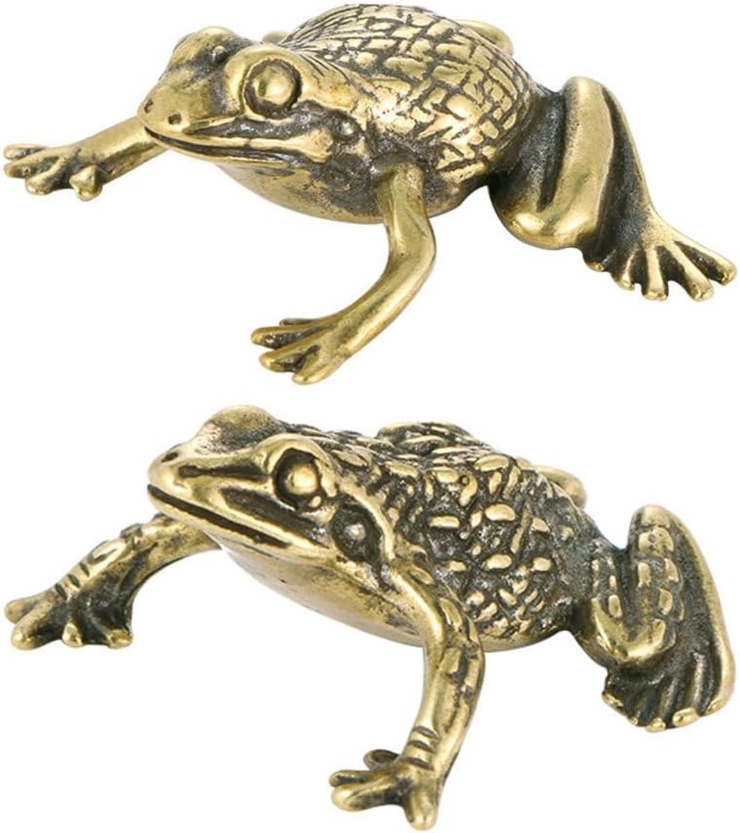 SnelShoppen - Brass Frog Geluksmunten Set - Chinese Kikker Beeldje - Messing Dierenfiguren voor Geld - Ornament Toad voor Kantoor, Huisdecoratie, Japa