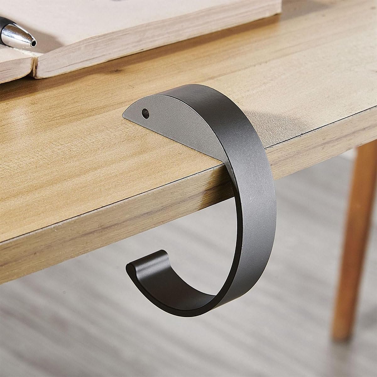 SnelShoppen - Set van 2 C-vormige Handtas Hangers, Metaal Wallet Tafel Haak, Bureau Rand Hanger voor Restaurant, Bar, Kantoor, Grijs