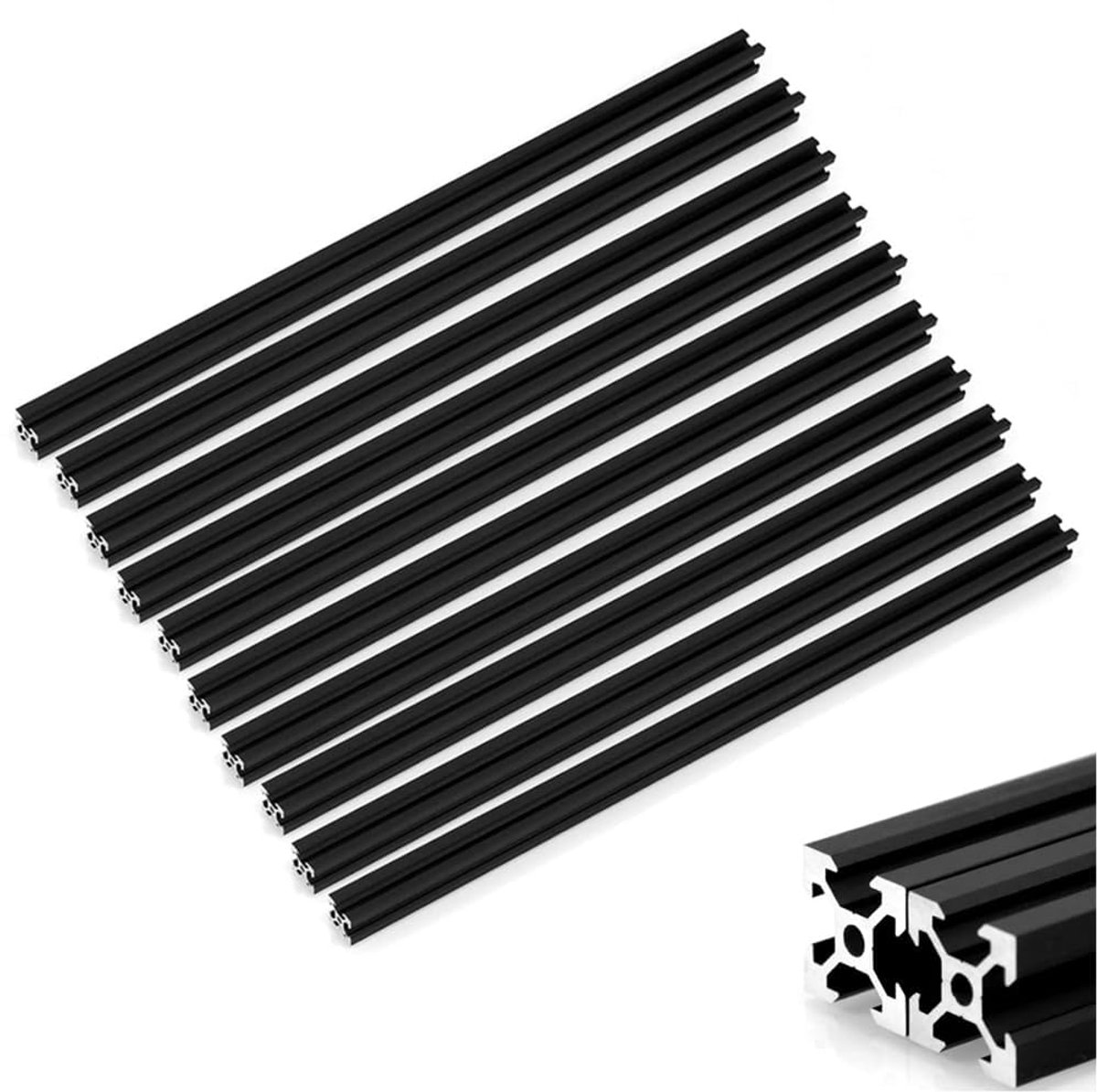 SnelShoppen - 10x 350mm 2020V Zwart Europees Standaard Geanodiseerde Aluminium Profielen voor DIY 3D Printers en CNC Machines