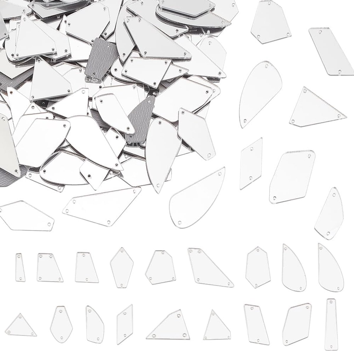 SnelShoppen - 180pcs Spiegel Strass Stenen 18 Stijlen Zilver Naai Spiegel Acryl Reflecterende Decoratie, Flat Achtergrond Beads voor Kostuum Avondjurk