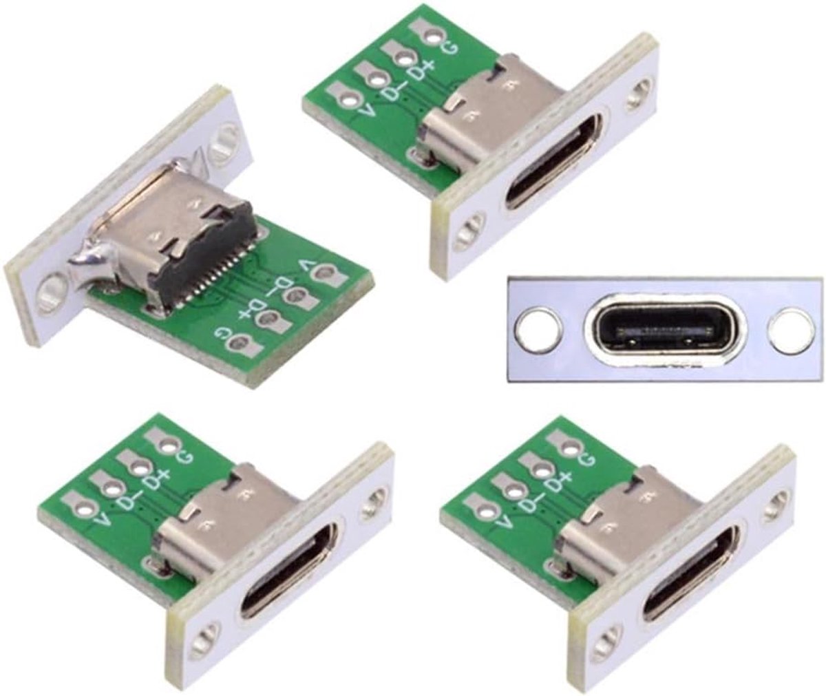 SnelShoppen - 5-in-1 USB C DIY Stekker 24 Pin Bushing Vervangingsadapter met Schroefgaat voor Paneelmontage, Reparatie en Solderen