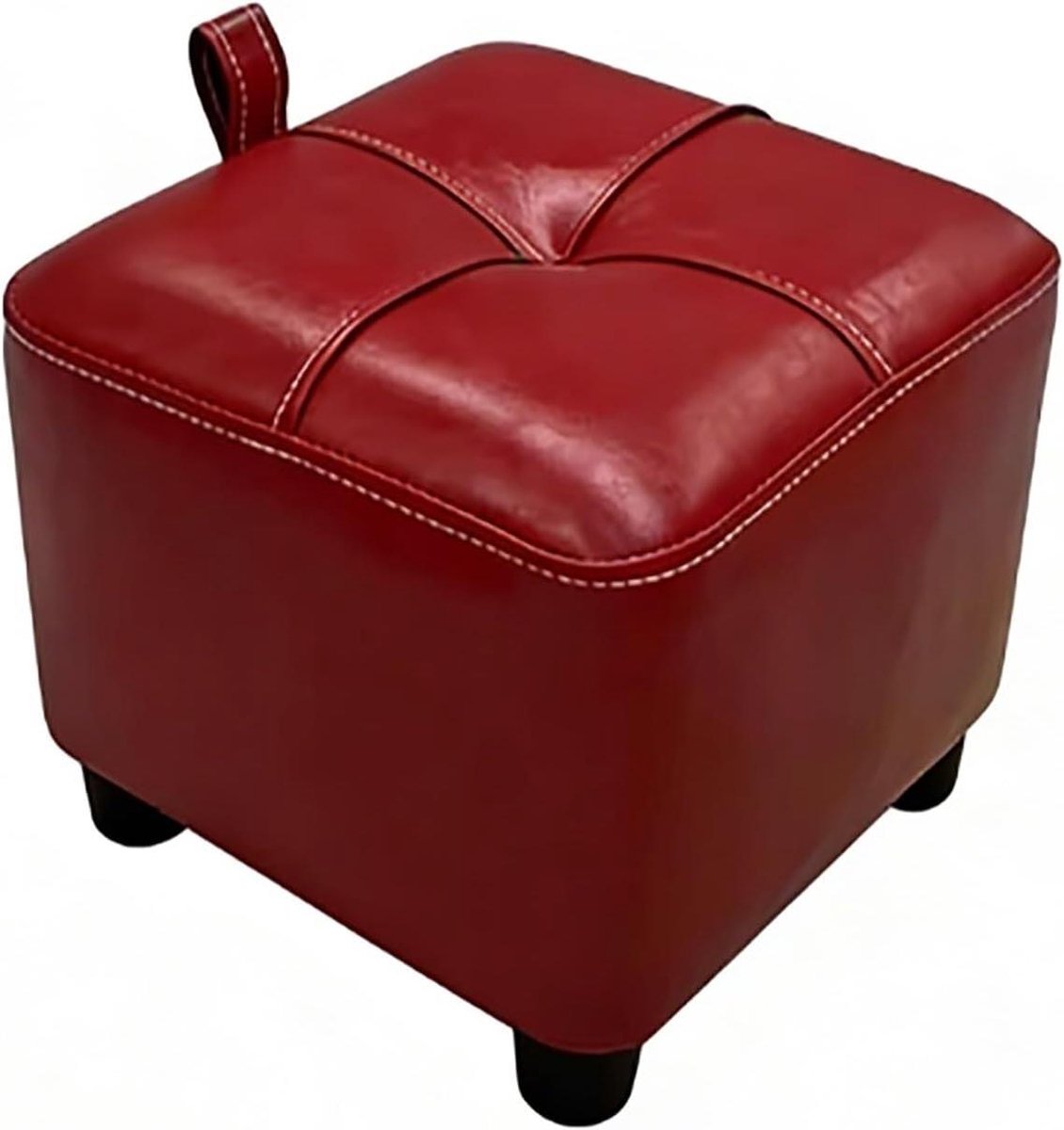 Vierkante Leren Poef - Voetenbankje Schoenenwisselkrukje - Ontspannen Zitten - Stabiele Structuur - 35x35x30 cm - Rood