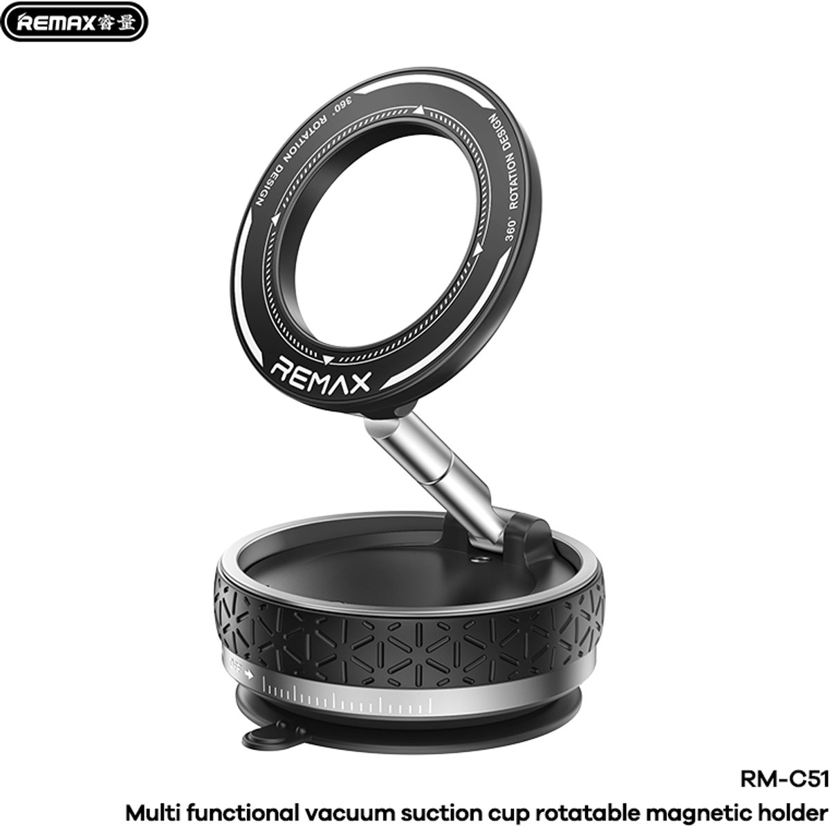Remax RM-C51 - Telefoonhouder auto - Magnetisch - Zuignap - Draaibaar - Zwart