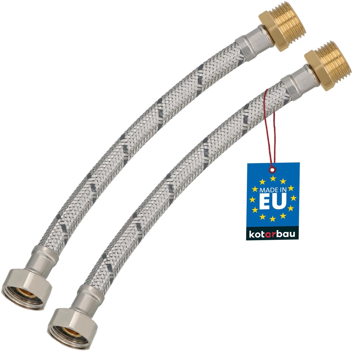 KOTARBAU® 2 Stuks - Flexibele Aansluitslang 1/2"x1/2" - Sanitaire Aansluitslang 20 cm - Flexibele Kraanslang - Buitendraad x Binnendraad - Aansluitslang Armatuur - Gevlochten Roestvrijstalen Aansluitslang