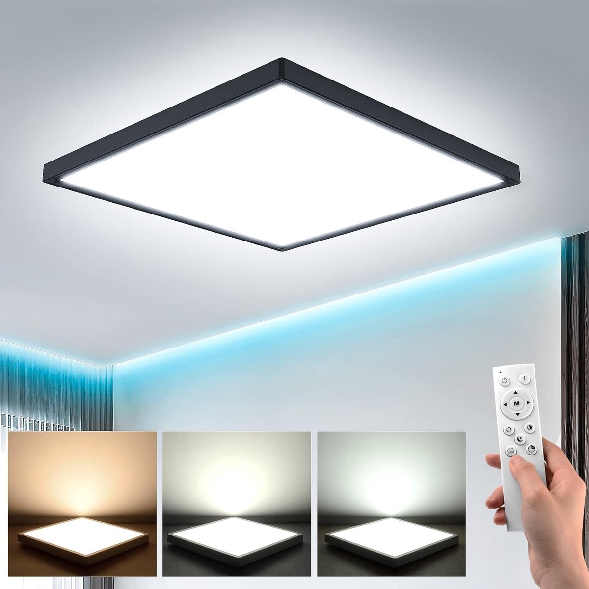 LED Plafondlamp - Zwart - 30 cm - Dimbaar met Afstandsbediening (3000K-6500K) - Voor Woonkamer, Slaapkamer, Keuken, Badkamer